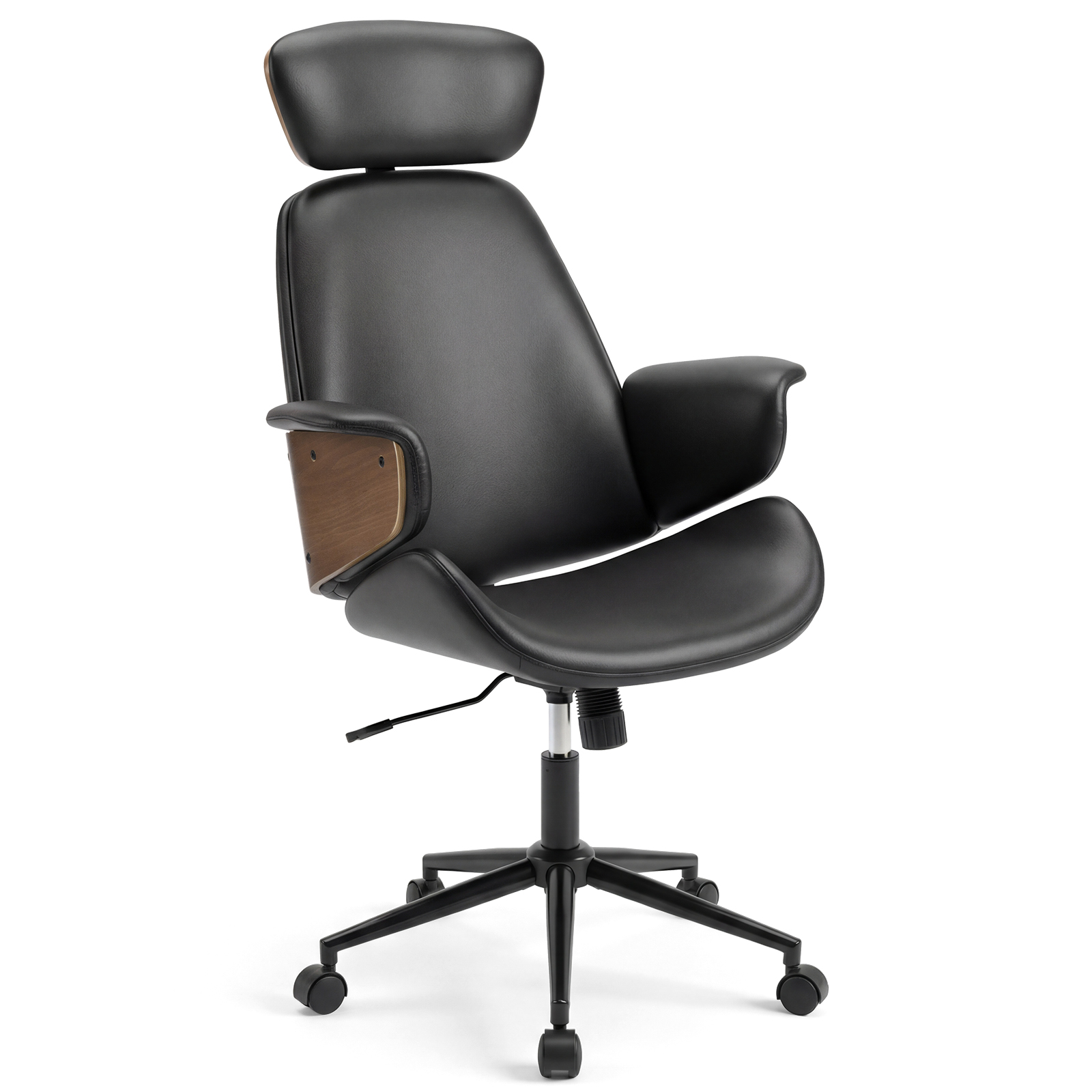 Ergonomisks biroja krēsls ar galvas balstu, regulējams augstums mājas birojam un studijām - melns