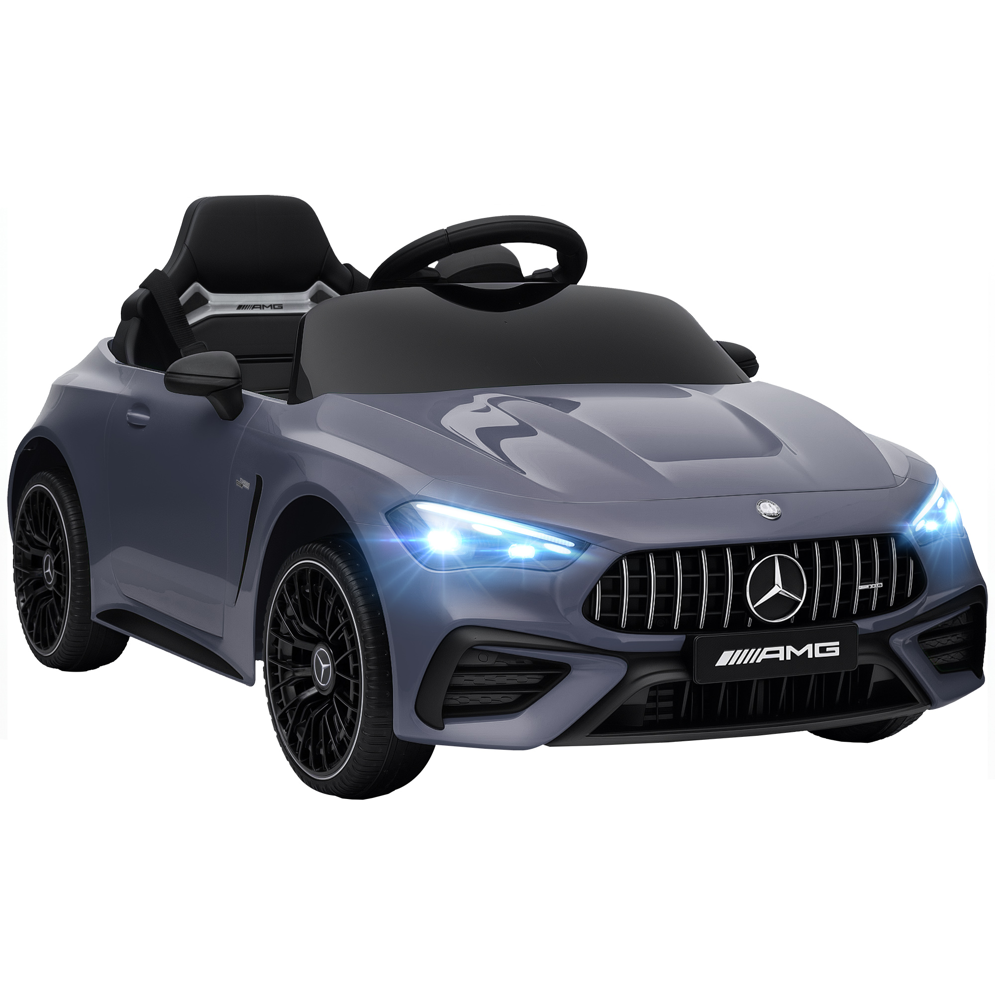 Bērnu elektromobilis, Mercedes dizains, 12 V dzinējs, tālvadības pults, LED gaismas, mūzika, bērniem no 3 līdz 6 gadu vecumam, pelēks