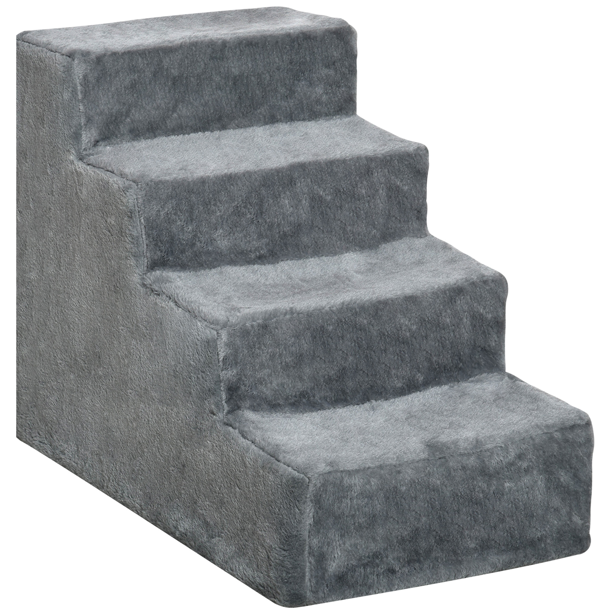 Suņu kāpnes, 4 pakāpieni, 44 cm augstas, mājdzīvnieku kāpnes maziem suņiem, kaķu kāpnes, suņu rampa ar mazgājamu pārvalku, piekļuves palīglīdzeklis gultai, dīvāns, kušete, gaiši pelēka