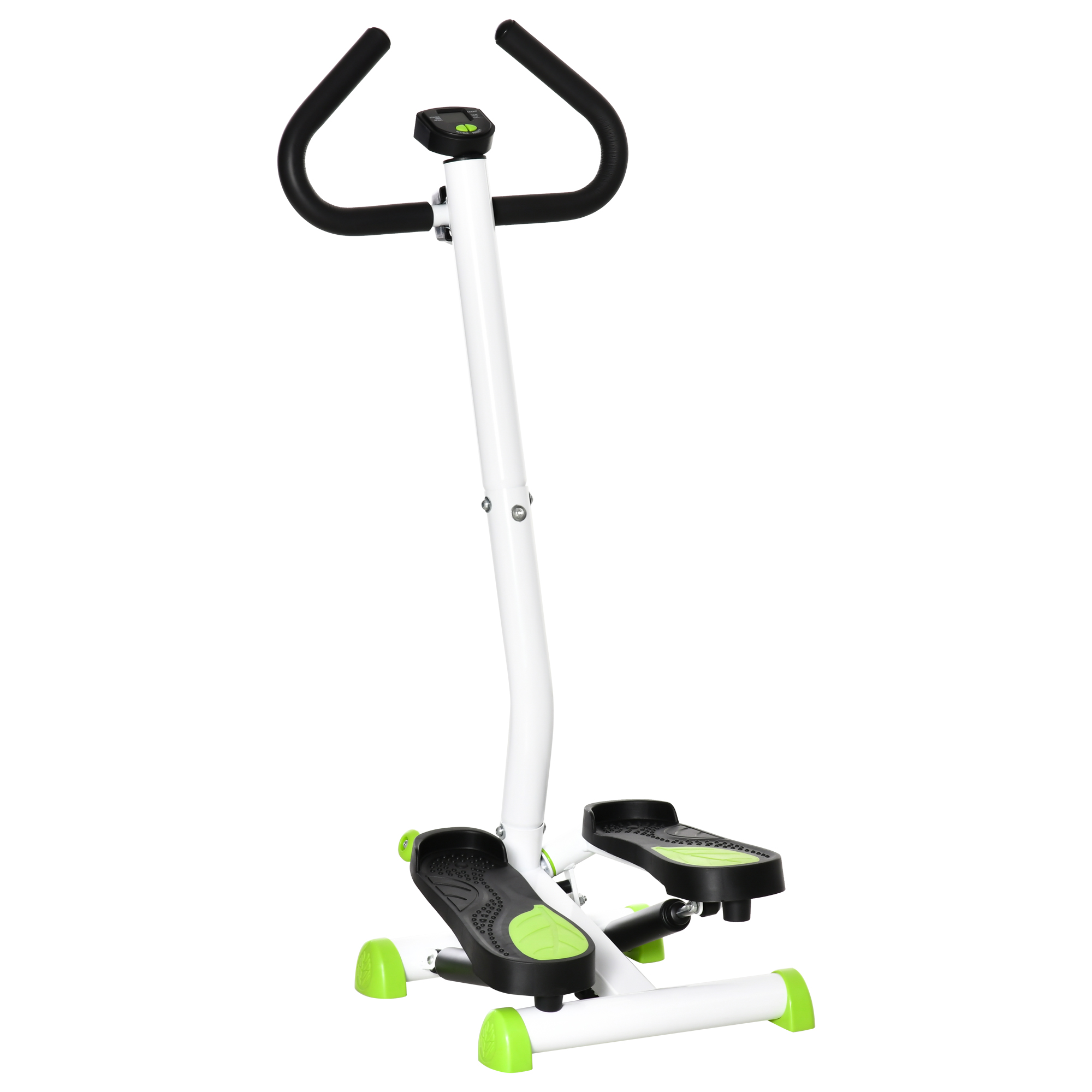 Stepper fitnesa trenažieris, LCD monitors, neslīdoši pedāļi, tērauds un ABS, 55x44x108 cm, zaļš+melns