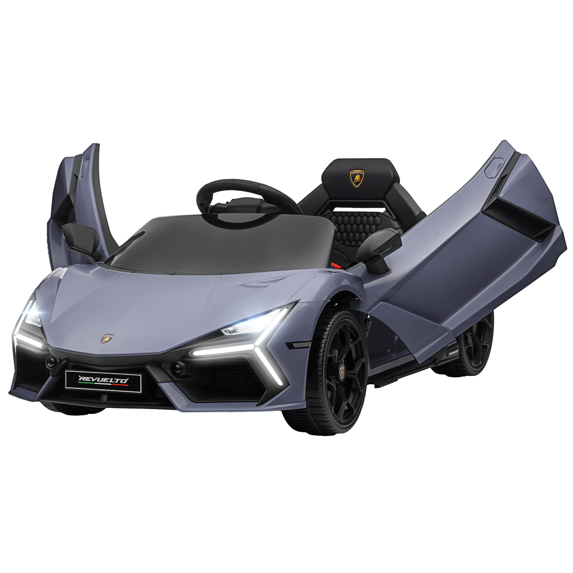 Elektroauto bērniem vecumā no 3 līdz 5 gadiem, vienmērīga braukšana, tālvadības pults, ar skaņas signālu, plastmasa un metāls, pelēka
