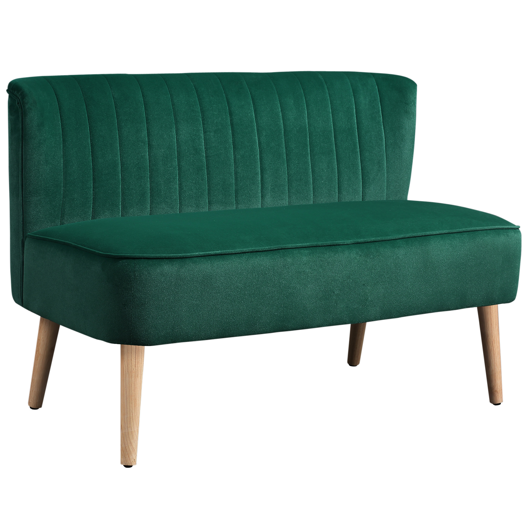 Retrodisainiga kahekohaline diivan puidust jalad 117 cm x 56 5 cm x 77 cm tumeroheline