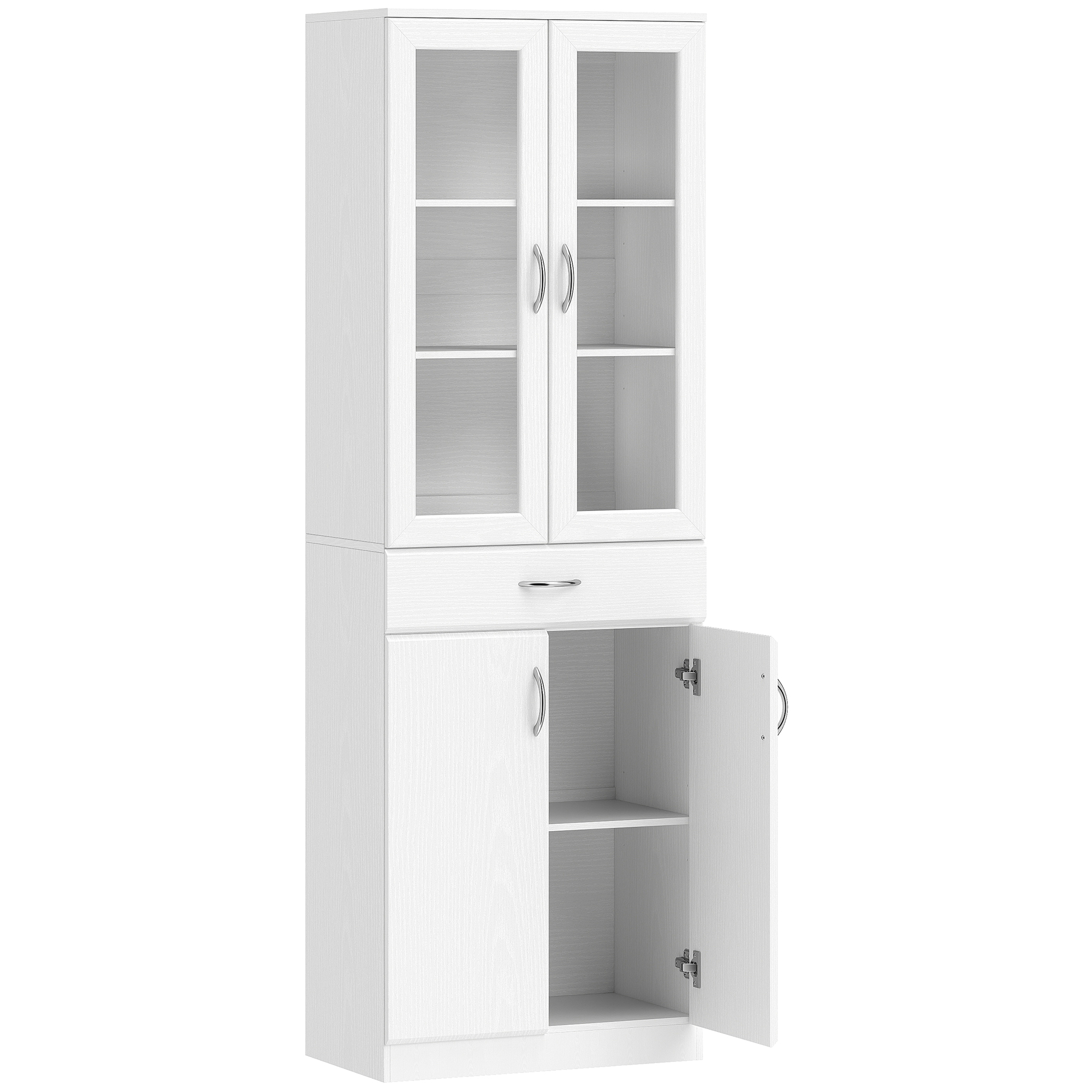 Virtuves skapītis, kumode ar regulējamu plauktu, atvilktne, 2 skapīši, augsts skapis ar stikla durvīm, 60 x 35 x 180 cm, balts