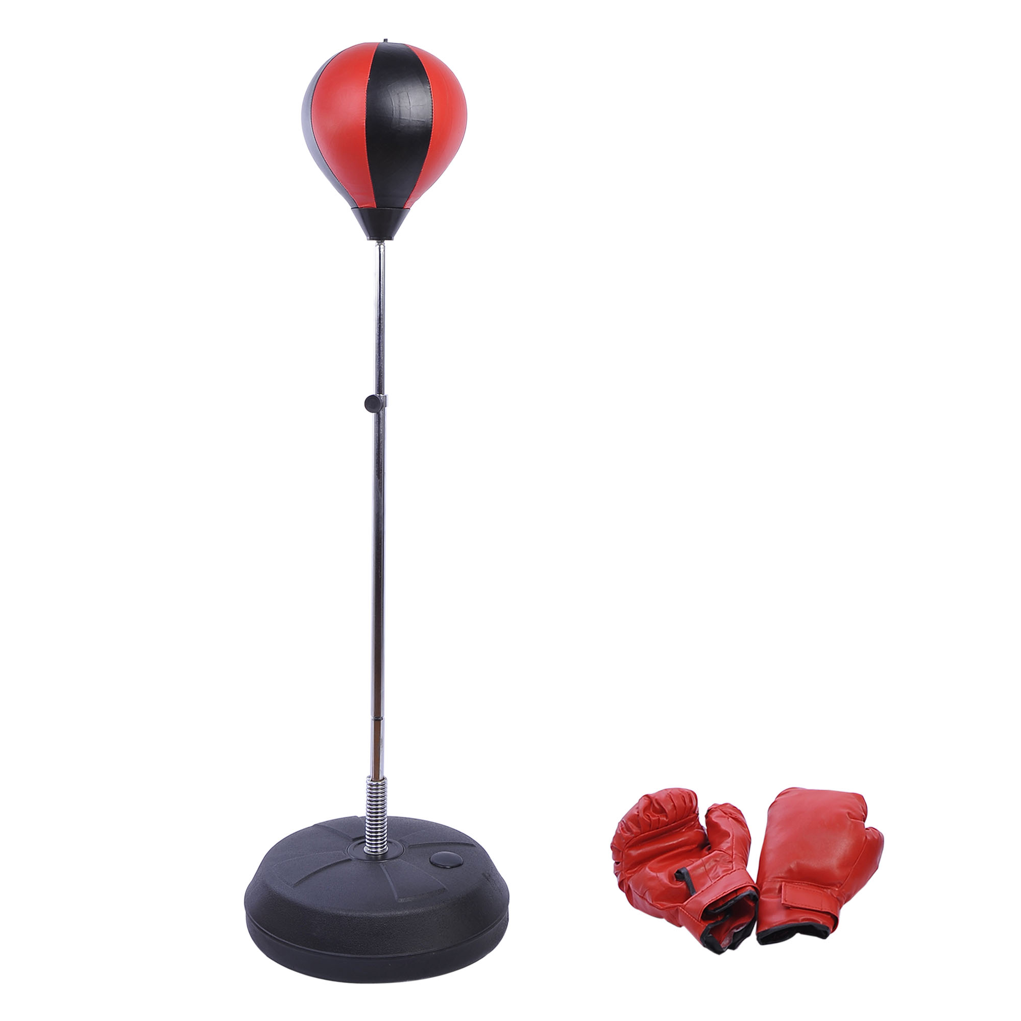 Boksa bumbiņu komplekts, brīvstāvošs boksa treniņu komplekts, 125/131/138/145 cm, regulējams augstums, ar 1 cimdu pāri un 1 pumpi. Piemērots profesionāļiem un iesācējiem. Sarkans.