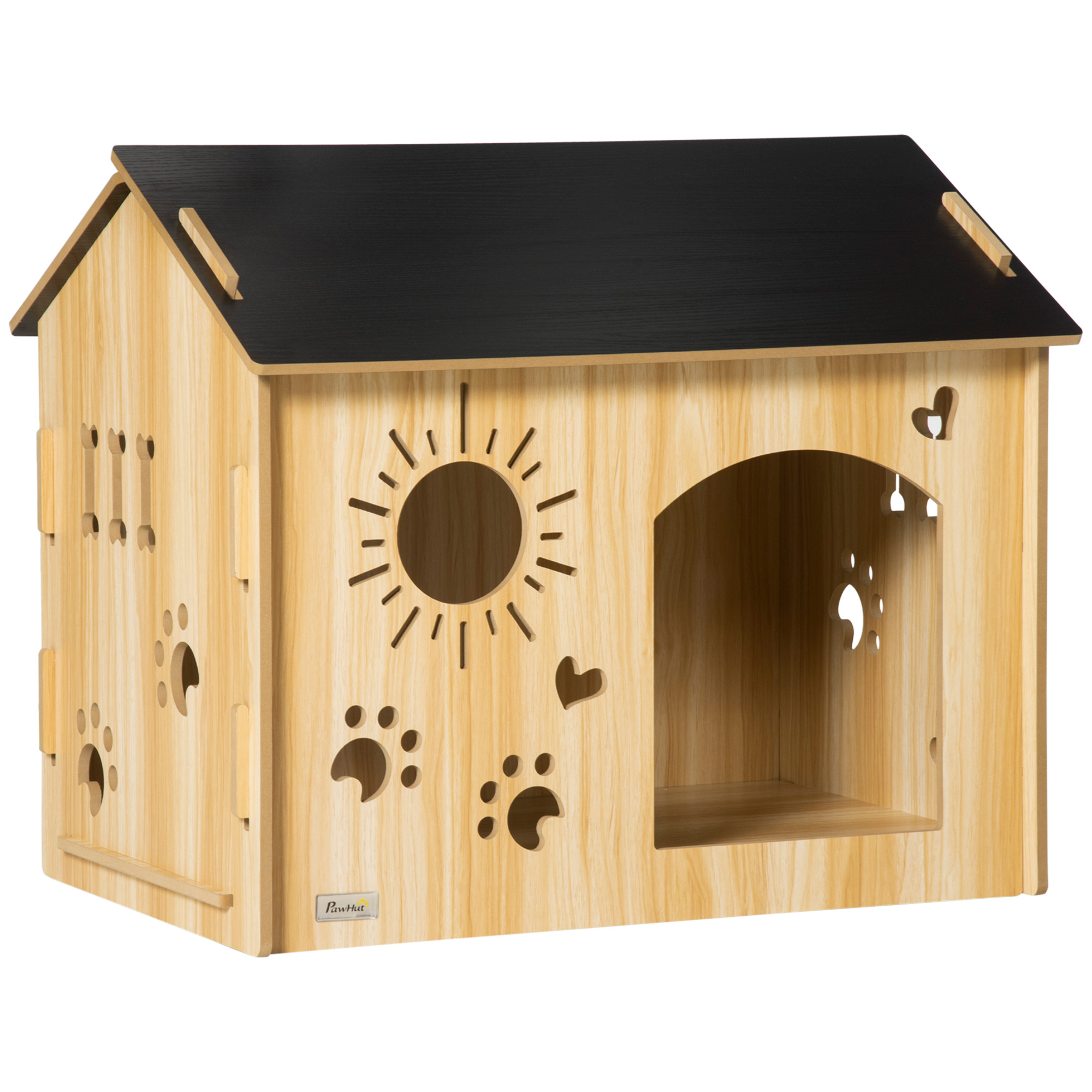 Suņu voljērs ar ventilācijas atverēm, laikapstākļiem izturīgs, izgatavots no koka, melnā un koka krāsā, 69 x 50 x 58,5 cm