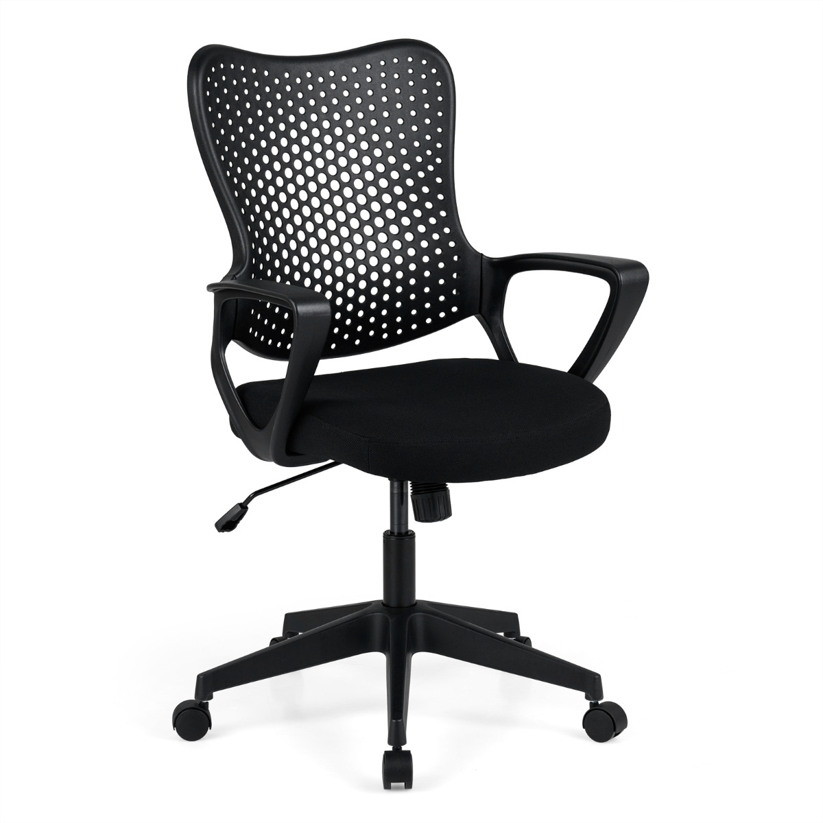 Liblikakujulise seljatoe ja mugava polsterdusega ergonoomiline kontoritool ning reguleeritav töötool, must