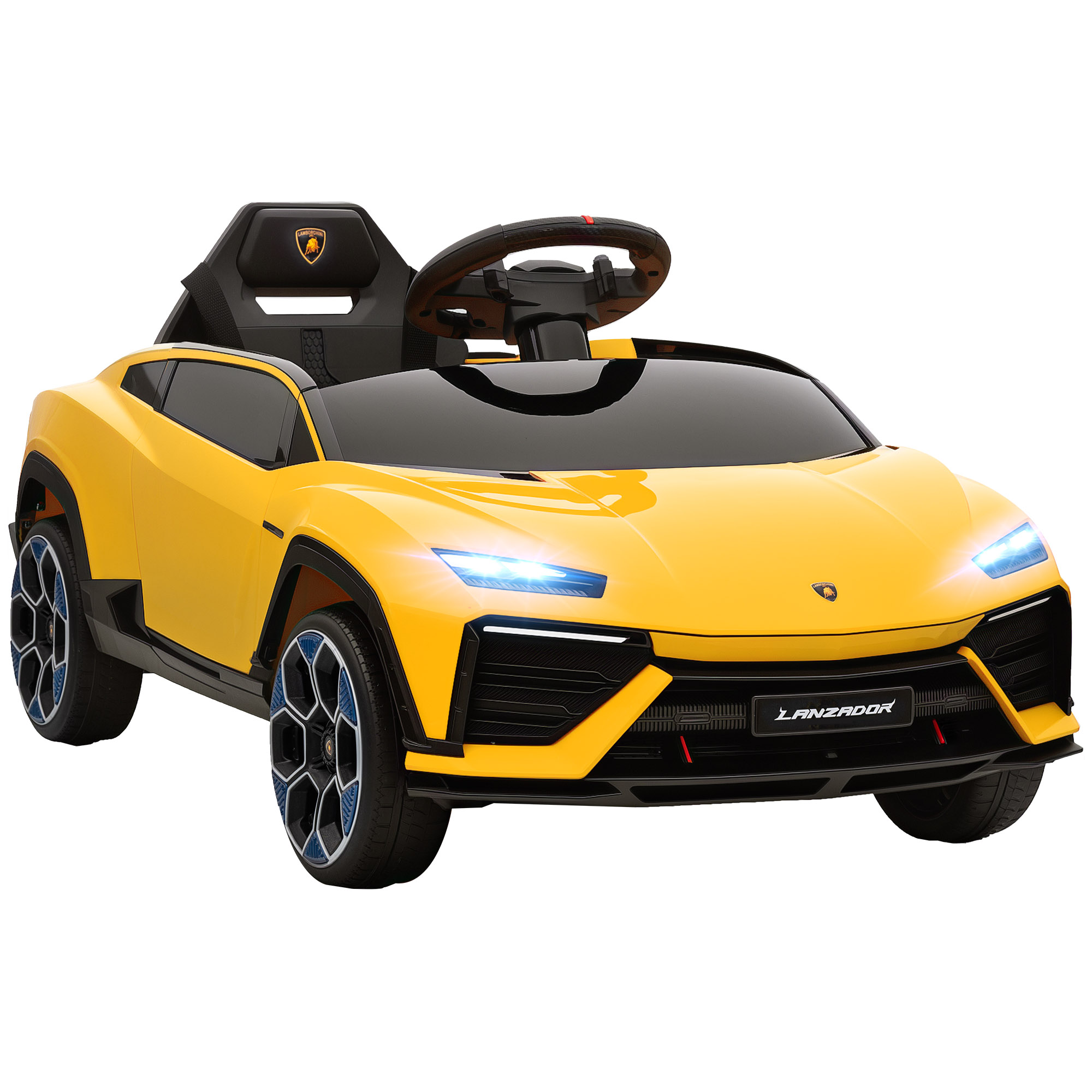 Laste elektriauto 12V 2 4 GHz kaugjuhtimispuldiga 2 mootorit signaal LED-tuled muusika 101 5 x 49 x 43 cm kollane