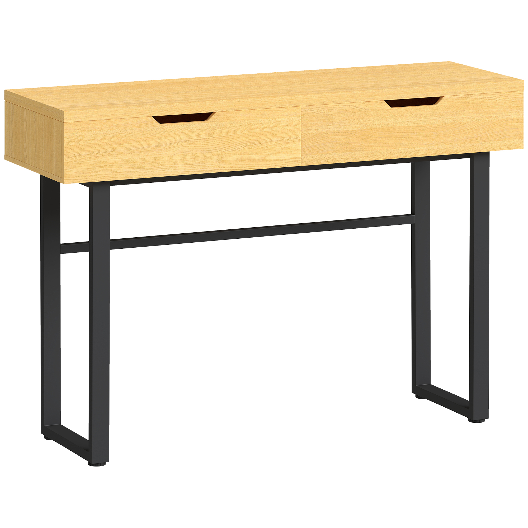 Konsoollaud kitsas esikulaud kahe sahtliga metallraam esikusse 110 x 35 x 76 5 cm naturaalne viimistlus