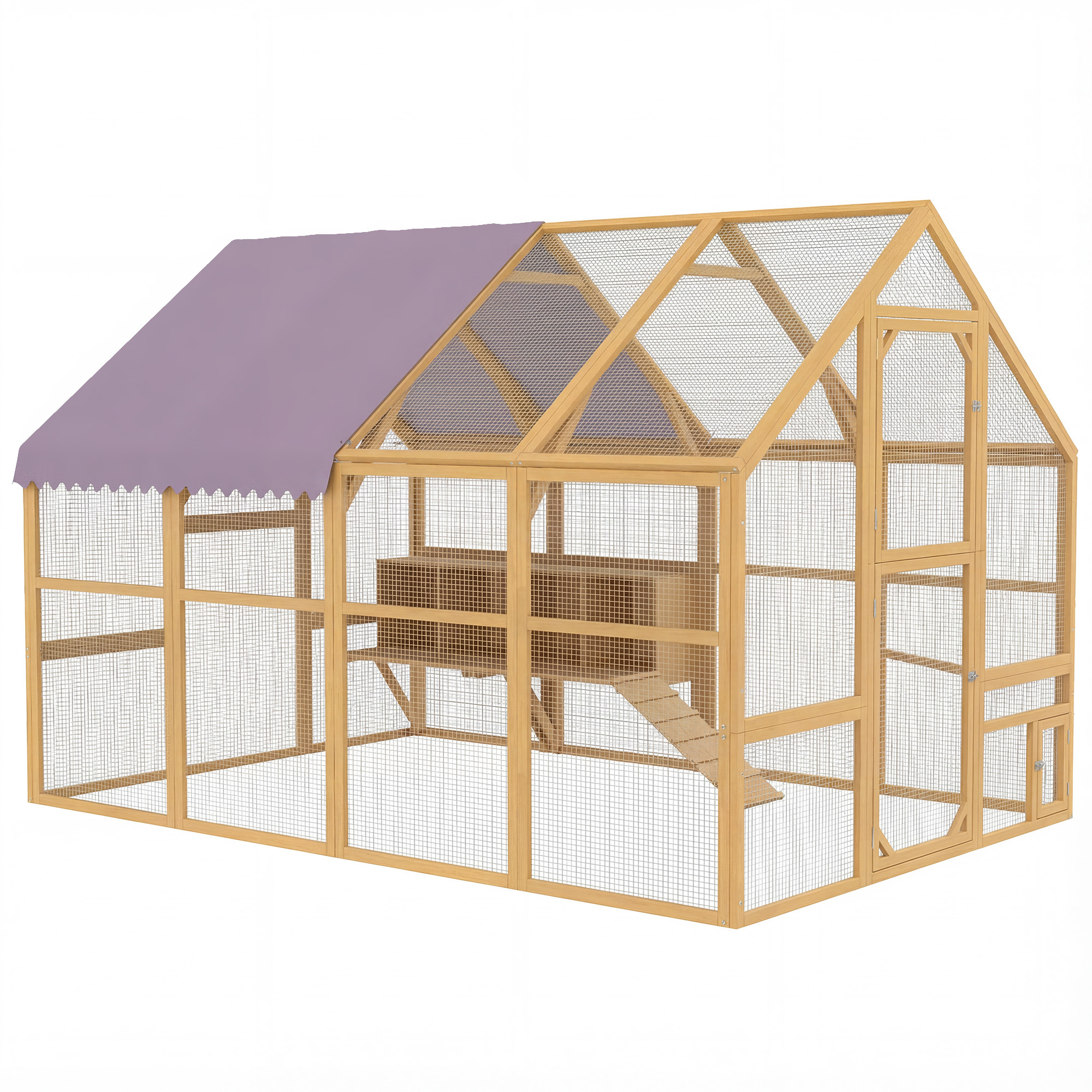 Puidust kanakuudi jooksuala turvaluku ukse ja 4 pesakastiga 8-12 kanale u 2 8 x 1 8 x 1 9 m kollane