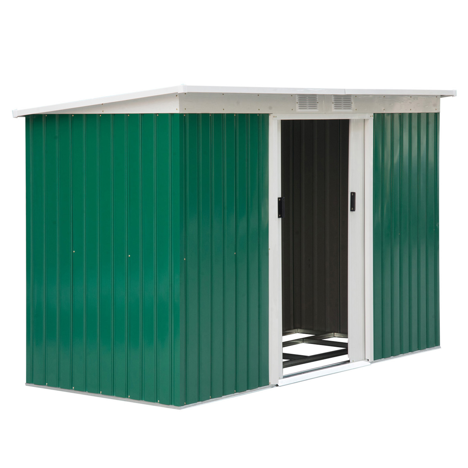 Metāla dārza šķūnis 6,3 m³ 280 x 130 x 172 cm, instrumentu šķūnis ar divstāvu jumtu un bīdāmām durvīm, izturīgs pret laikapstākļiem, dārza mājiņa, noliktavas šķūnis izmantošanai pagalmā/ārā, antracīta/tumši zaļa krāsā