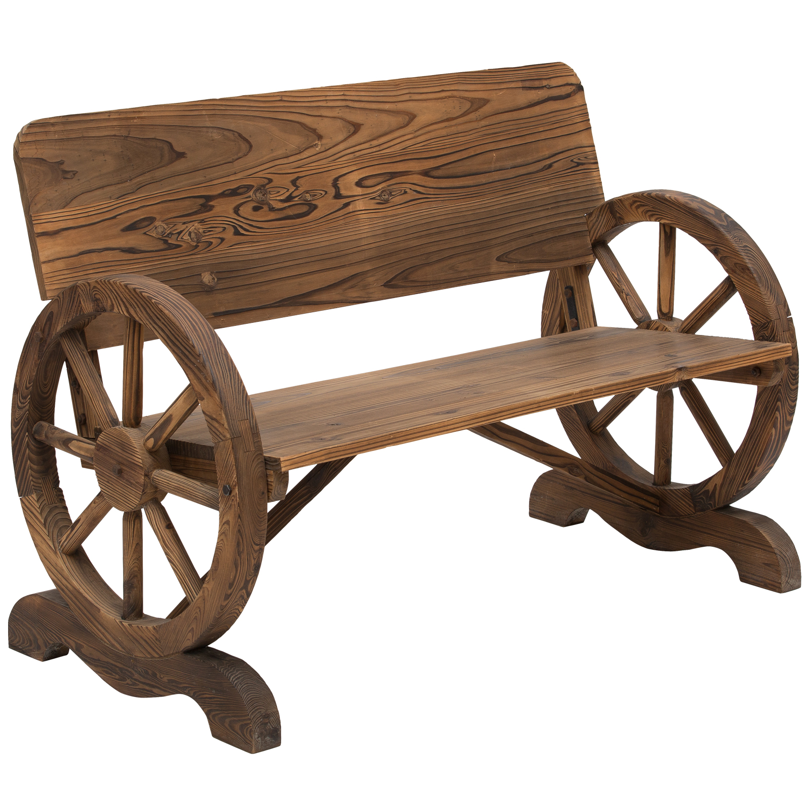 Divvietīgs dārza sols no masīvkoka ar roku balstiem, sols ar ratu riteņu dizainu, dārza mēbeles, kravnesība 250 kg, rustikāls sols, 114 x 58 x 80 cm, brūns