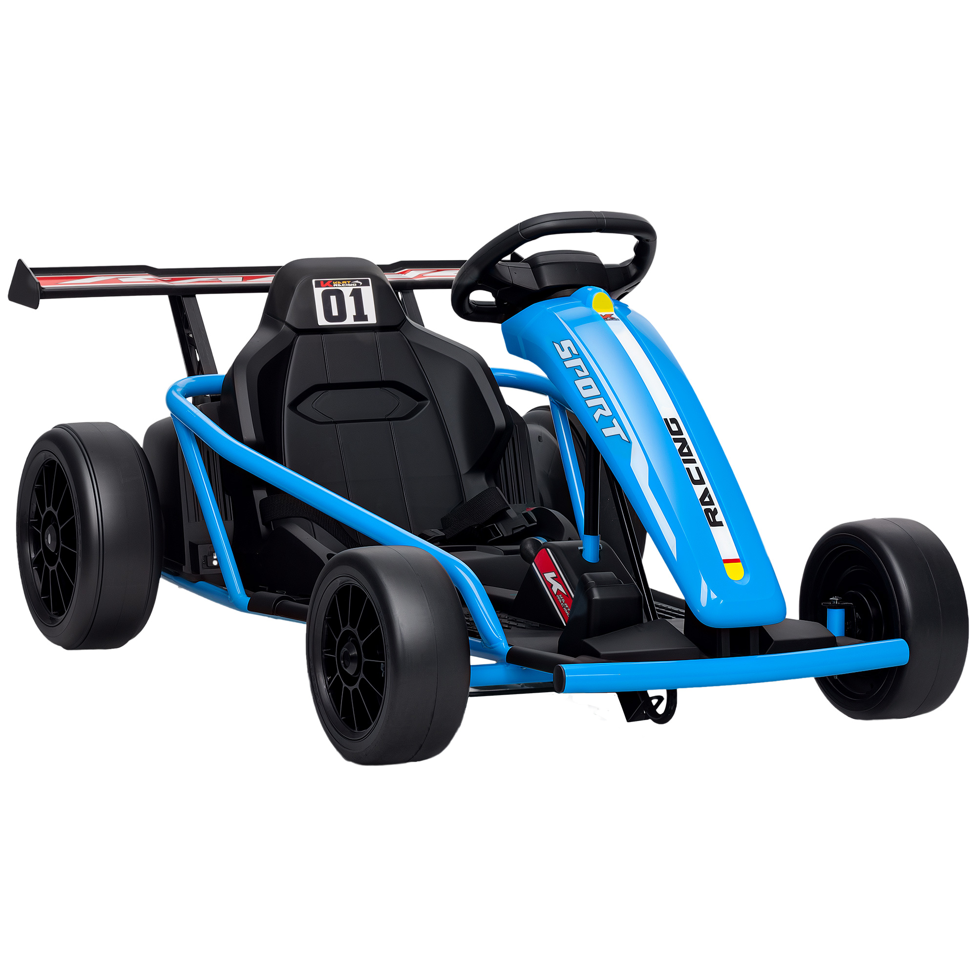 24 V elektriskais kartings braukšanai un driftam, neilona riepas, drošības josta, taure, mūzika bērniem vecumā no 8 līdz 12 gadiem, zils