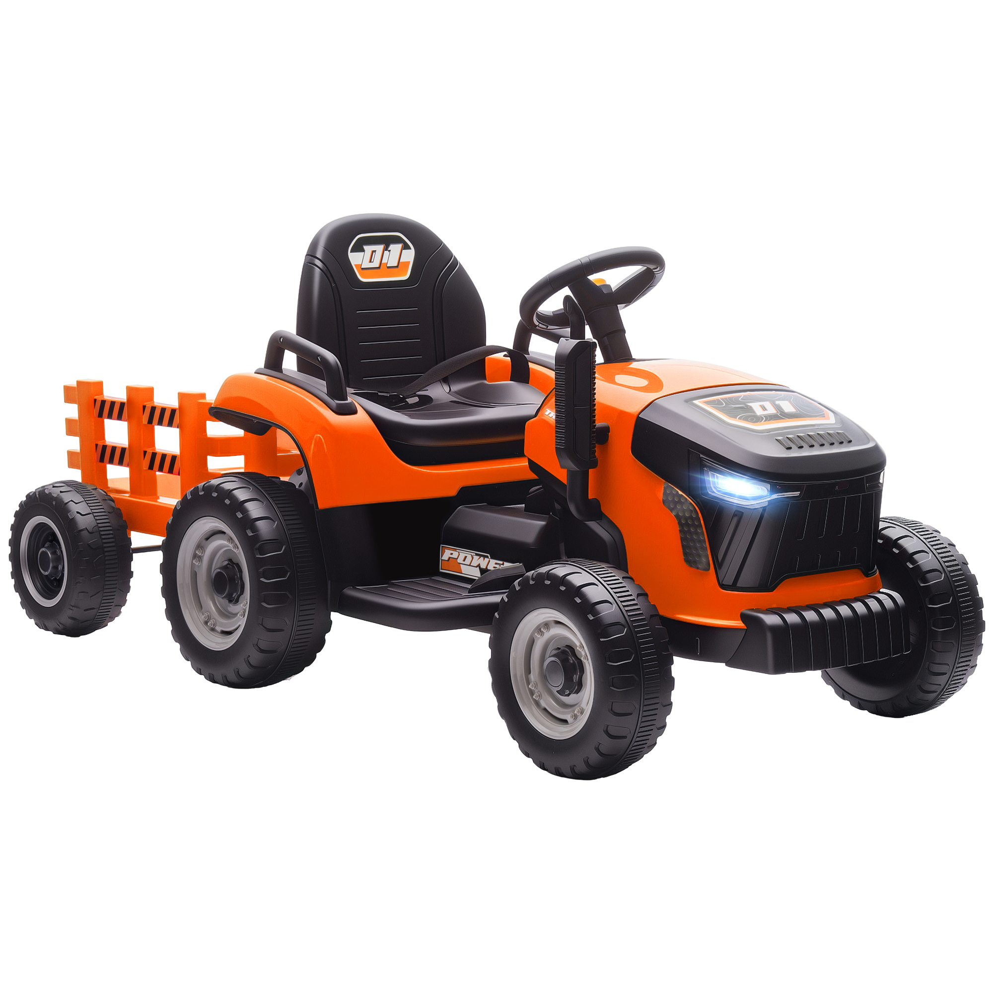 Elektriskais bērnu traktors, braucams traktors ar tālvadības pulti, mīksta iedarbināšana, bērniem vecumā no 3 līdz 8 gadiem, oranžs