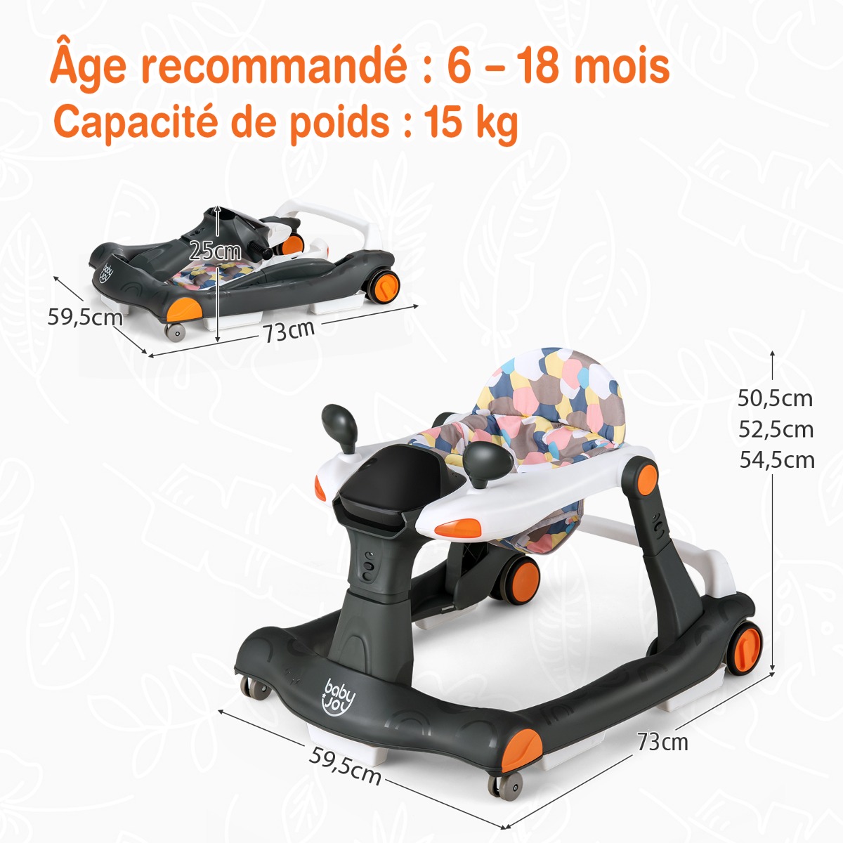 2-vienā salokāms ratiņš ar augstuma regulēšanu 50,5/52,5/54,5 cm