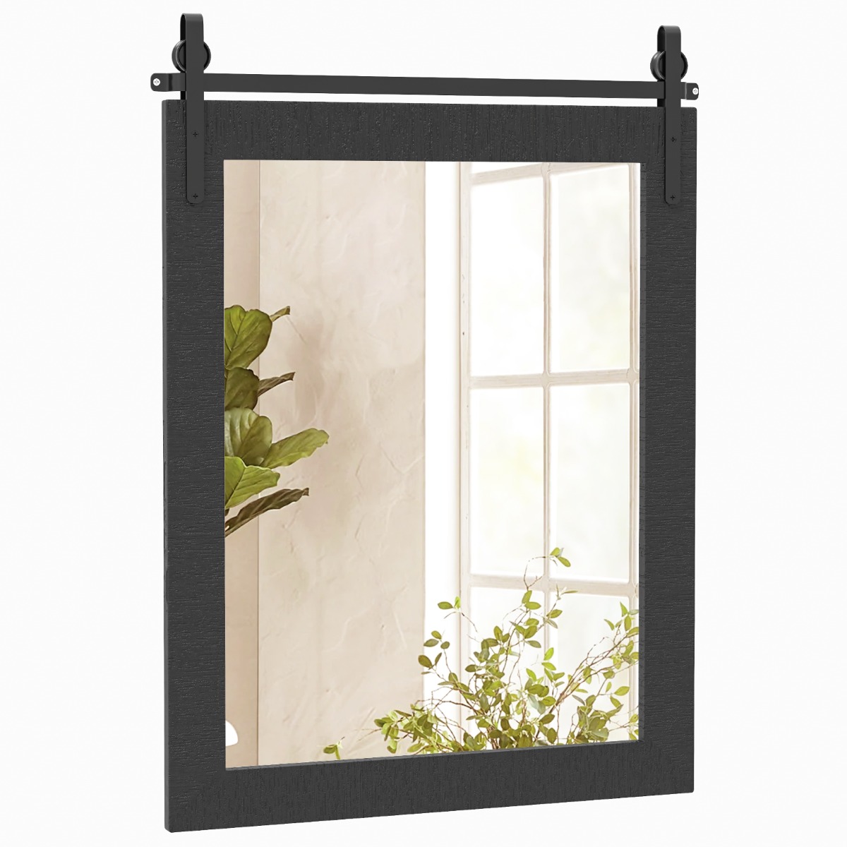 Puitraamiga ristkülikukujuline seinapeegel, elegantne ja klassikaline sisustuspeegel (mõõdud u 76 x 56 cm), must