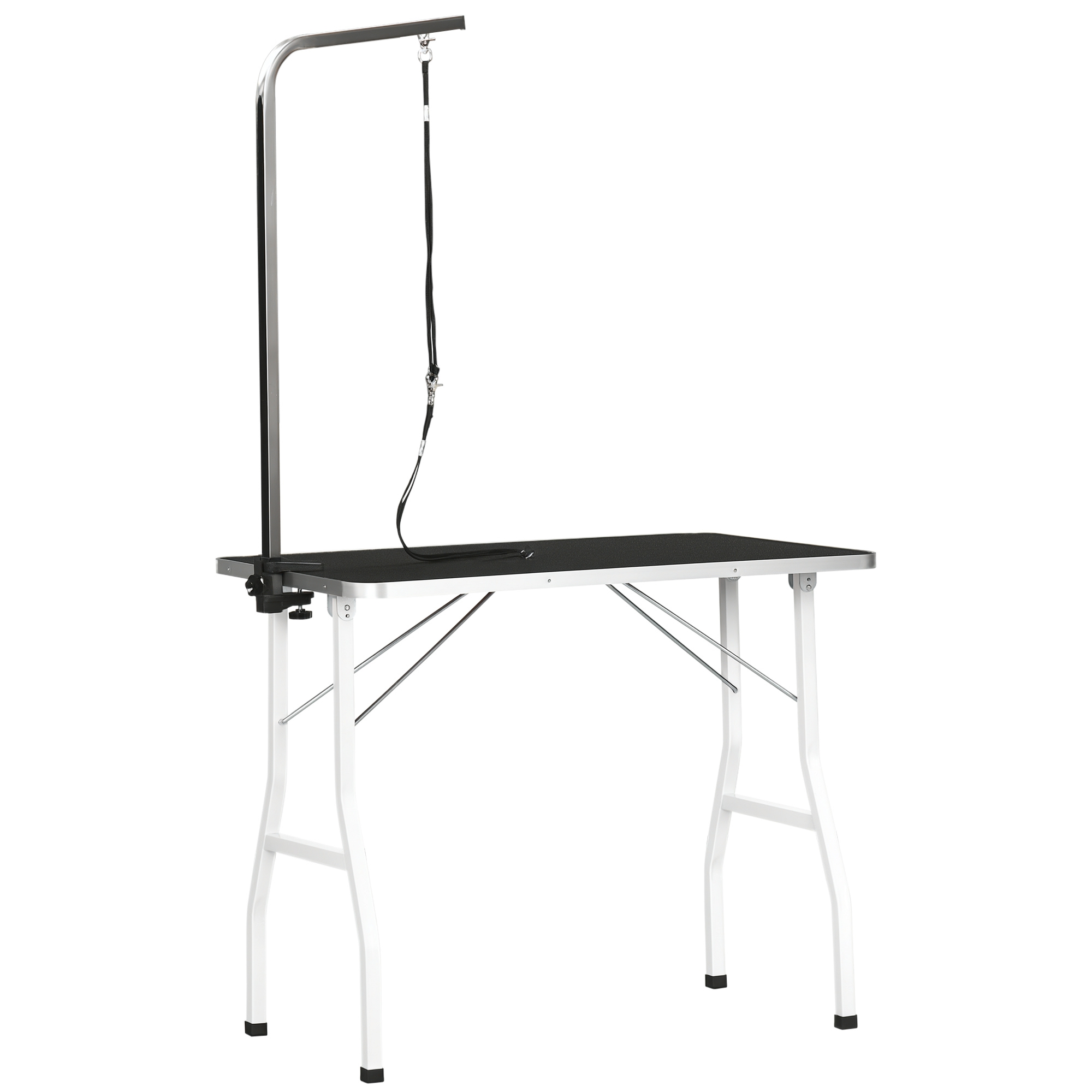 Suņu kopšanas galds, saliekams mājdzīvnieku kopšanas galds ar regulējamu roku, slingām, neslīdošu virsmu, griešanas galds līdz 150 kg, 91,5 x 61,5 x 76 cm, melns