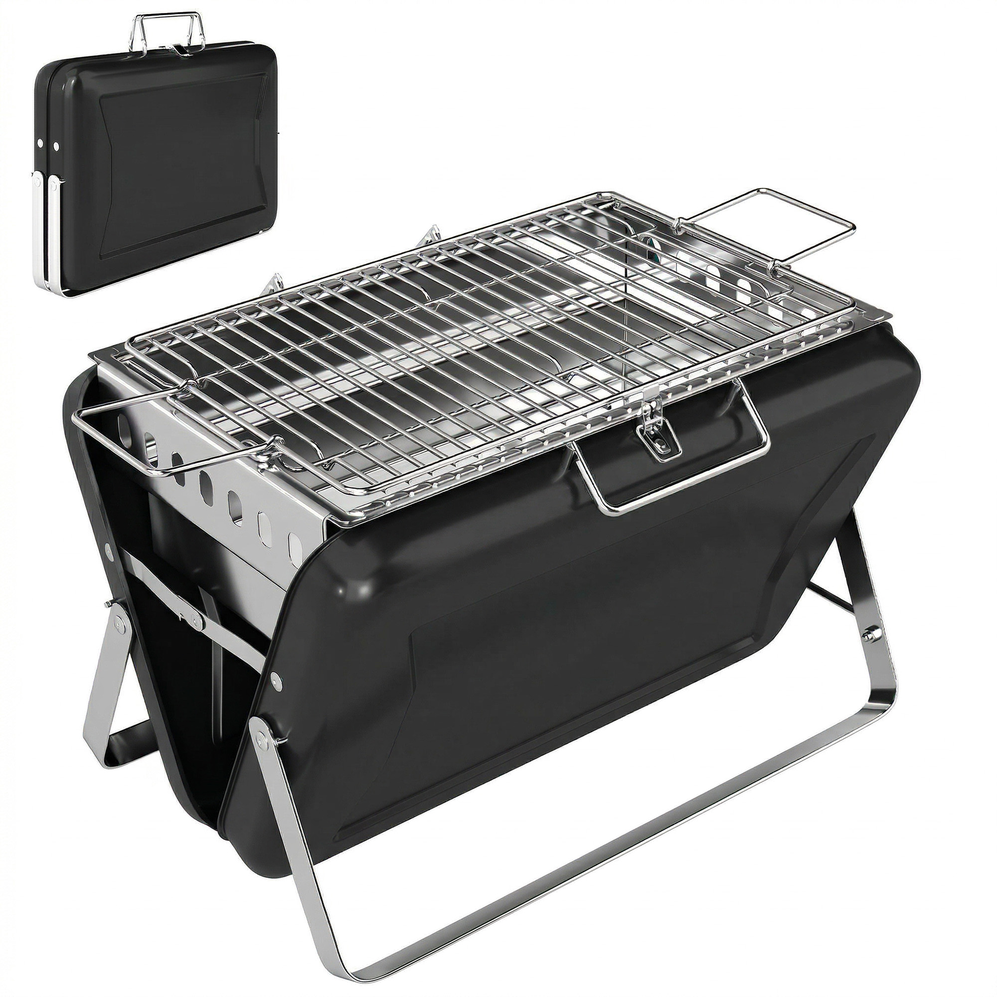 Roostevabast terasest söegrill BBQ suitsuahi grillresti käepideme ja kokkupandavate jalgadega grillimiseks ja