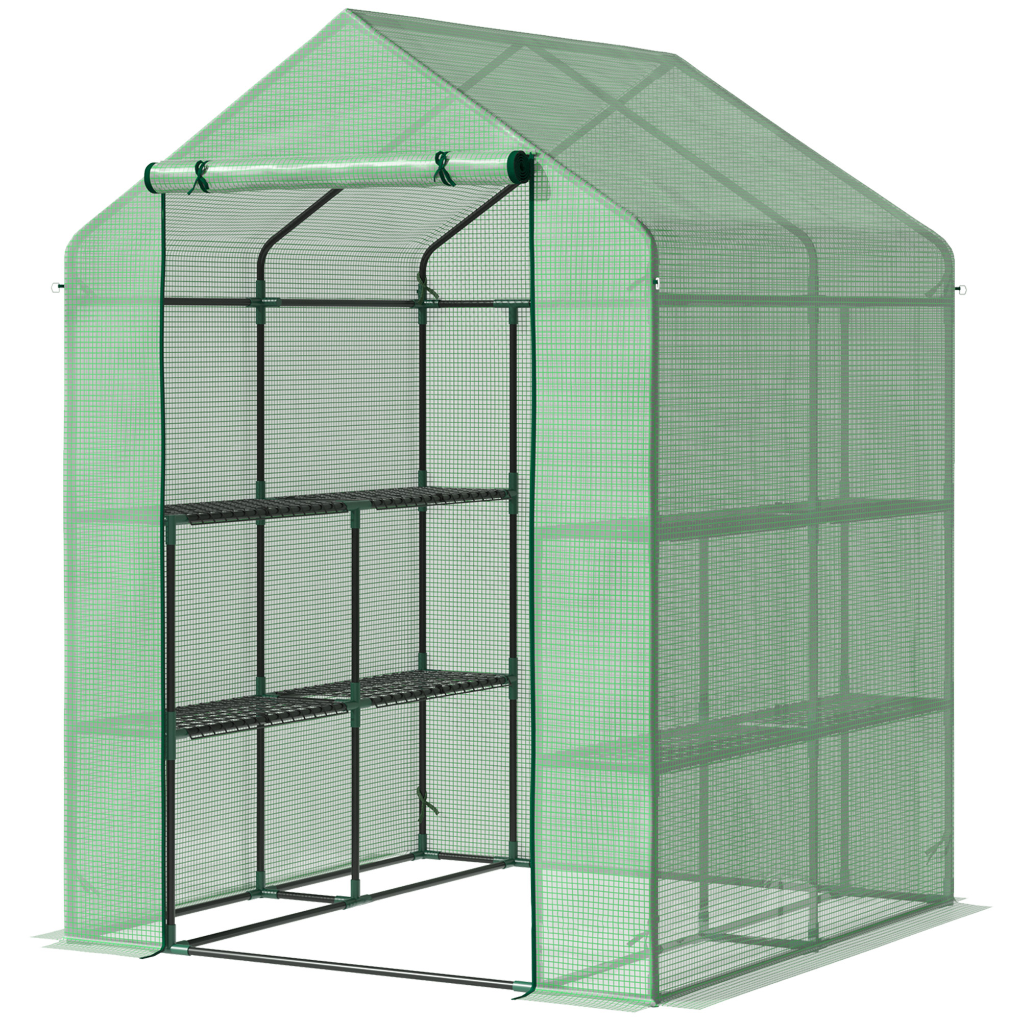 Tuneļveida siltumnīca ar 8 plauktiem, tomātu siltumnīca, siltumnīca, aukstais rāmis ar durvīm, zaļa, tērauds, PE plastmasa, 143 x 138 x 195 cm