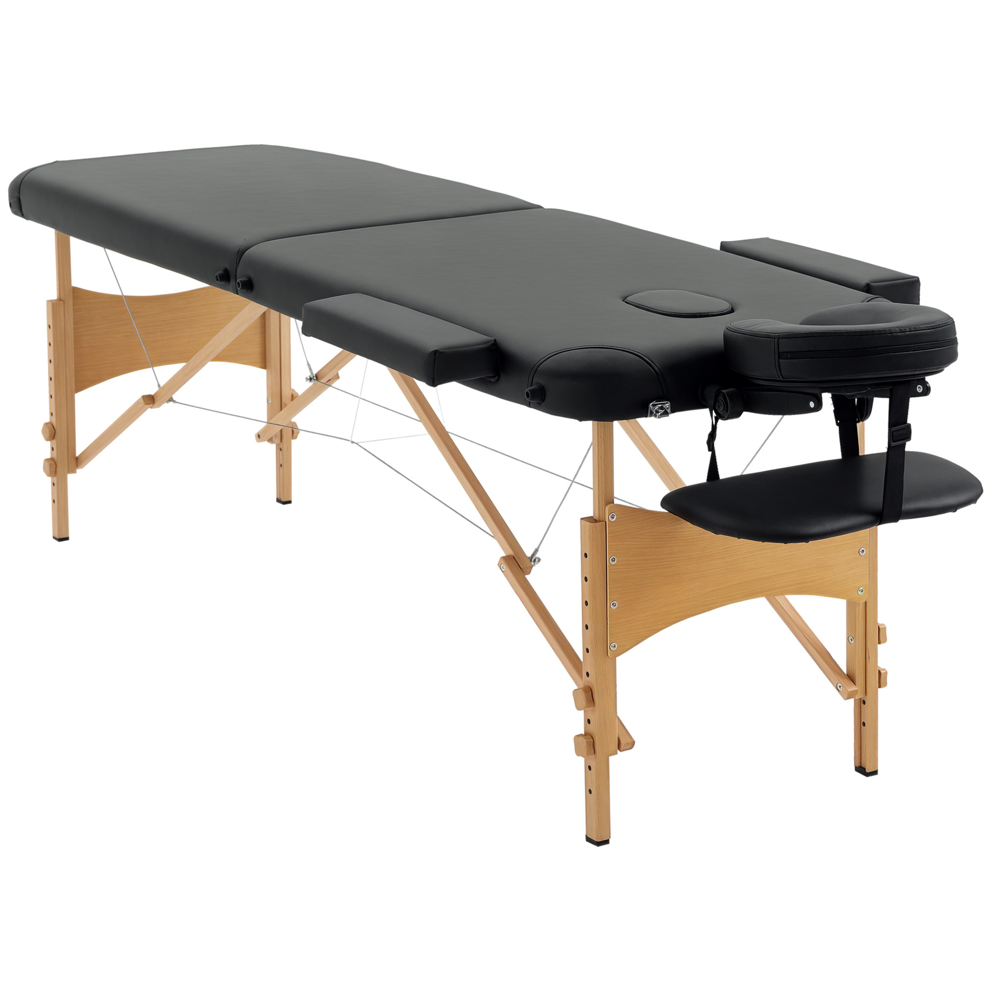 Masāžas galds, saliekams masāžas kušete, augstumā regulējams masāžas sols spa, salonam, mākslīgā āda, koks, melns