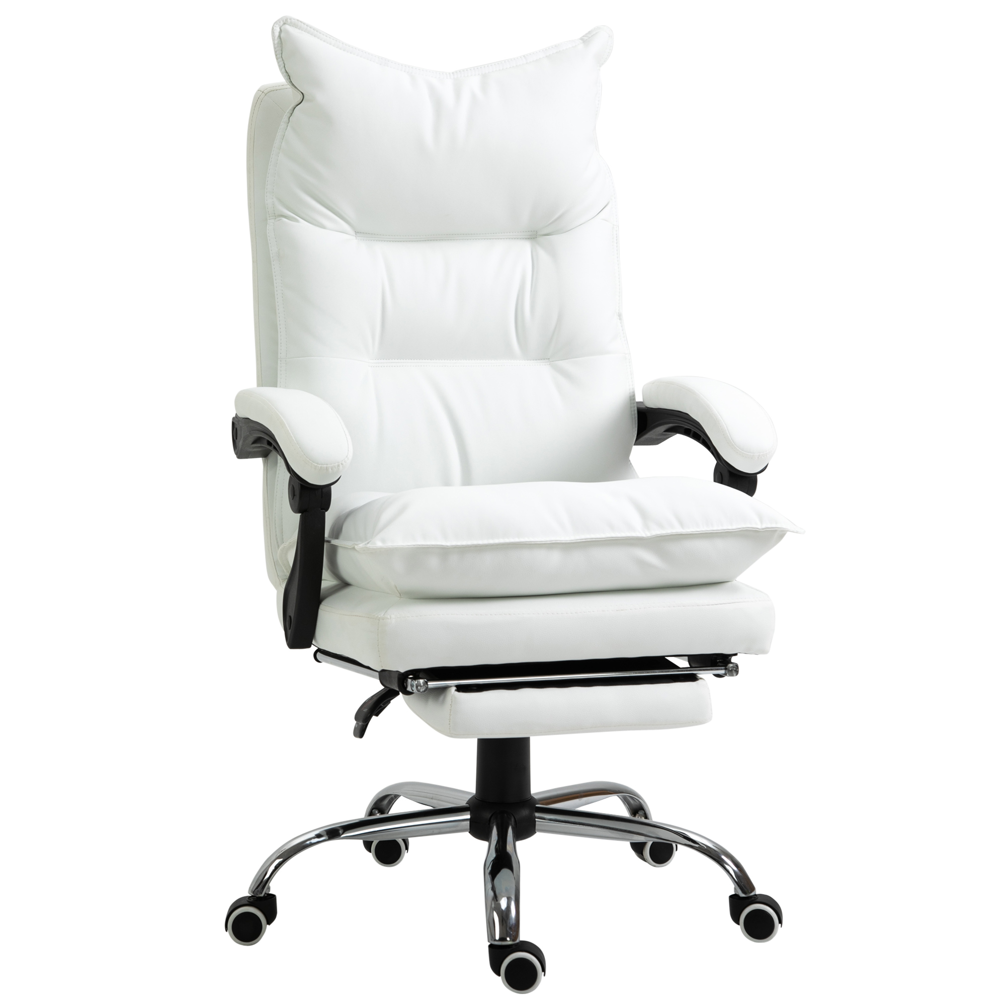 Biroja krēsls ar atgāšanas funkciju, ergonomiski regulējams augstumā ar kāju balstu, polsterēts, kravnesība līdz 135 kg, 66 x 72 x 122-130 cm, balts