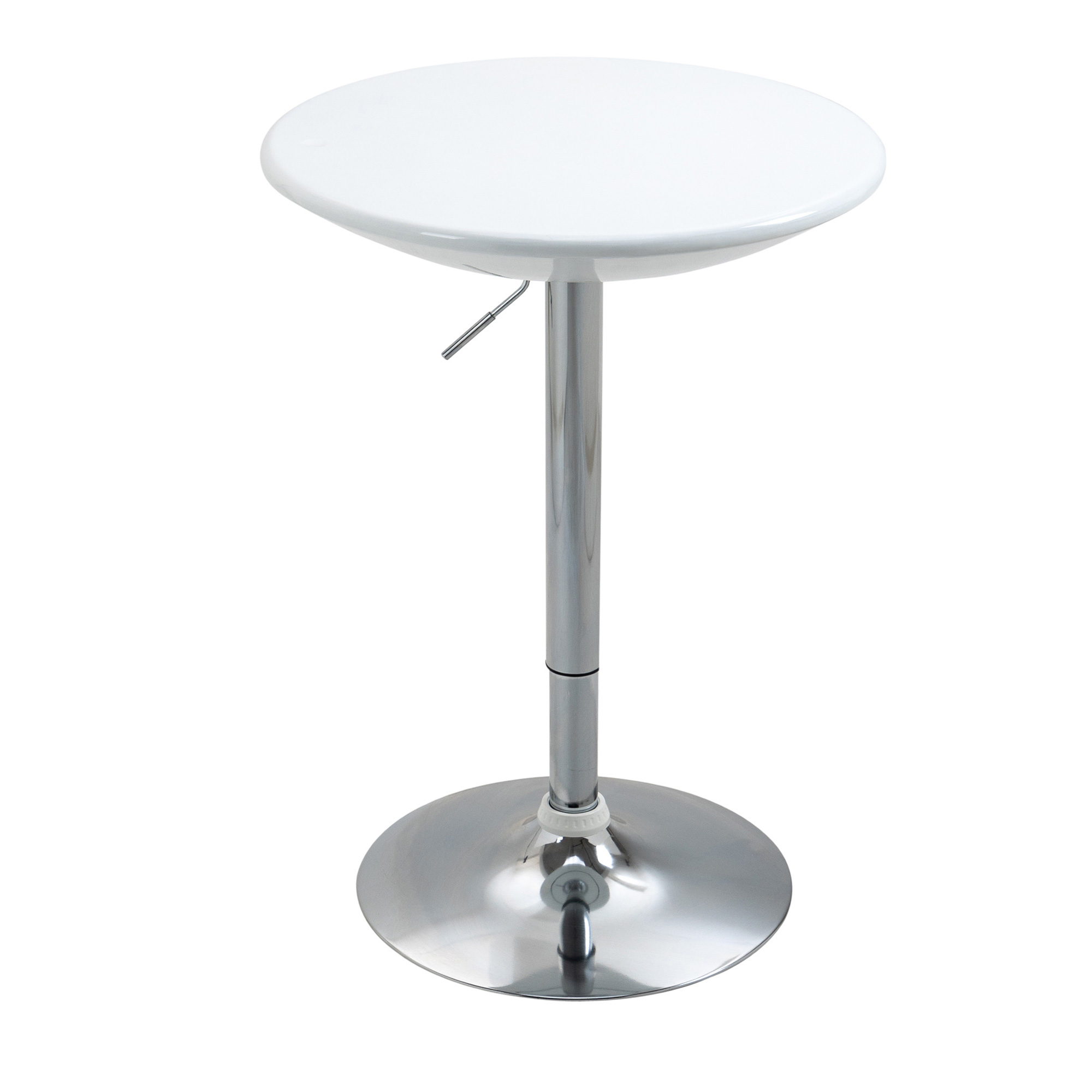 Bāra galds, moderns ēdamgalds, bistro galds ar regulējamu augstumu, stāvgalds, letes galds, rakstāmgalds, apaļš, metāls, ABS laka, balts, Ø61 x 76-97 cm