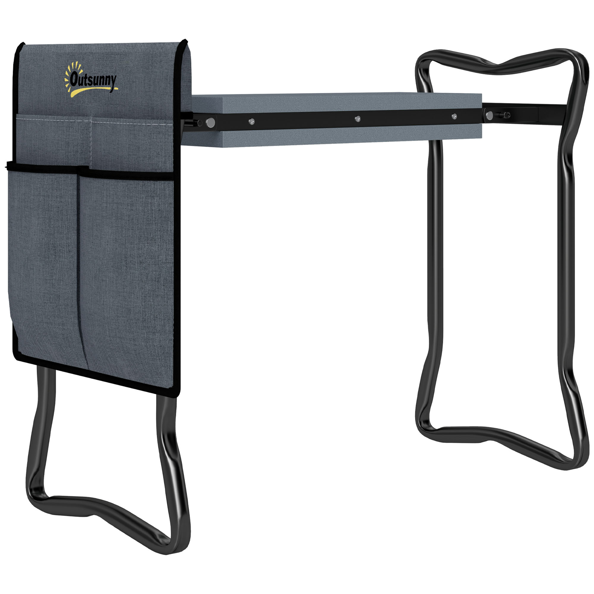 Saliekams ceļgalu sols dārza darbiem, dārza krēsls ar ceļgalu spilventiņiem un instrumentu kabatām, atbalsta svaru līdz 150 kg, 58 x 28 x 49 cm, pelēks