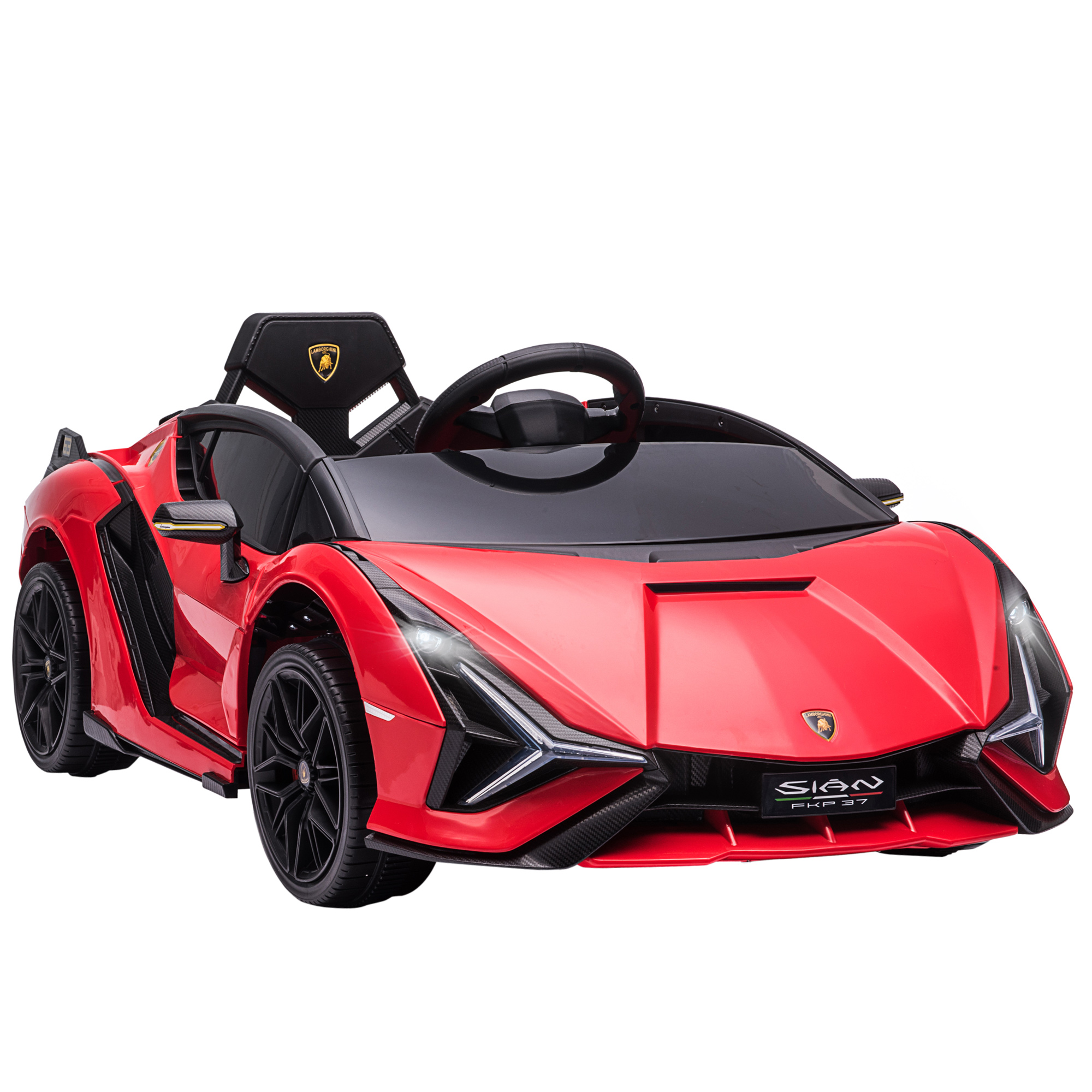 HOMCOM laste sõiduk 12V 2 sõidurežiimi Lamborghini SIAN SUV-mänguauto elektriauto kaugjuhtimispuldiga muusika (MP3/USB)