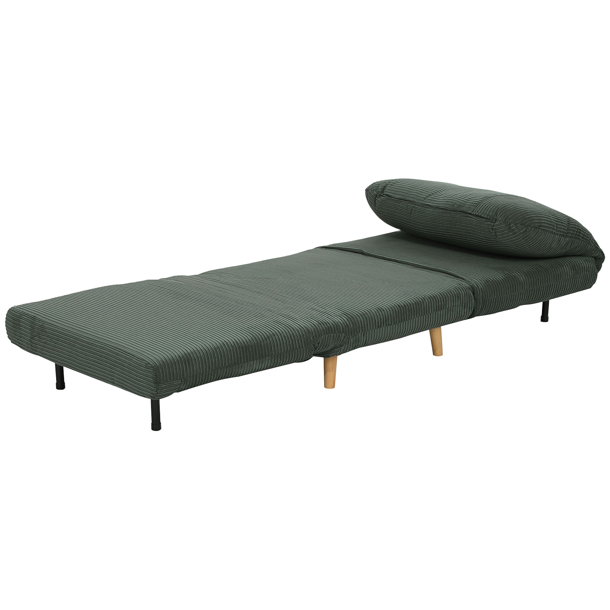 2-in-1 viesu gulta ar guļamkrēslu, regulējams galvas balsts, kordora imitācija, 82 cm x 87 cm x 89 cm, zaļa