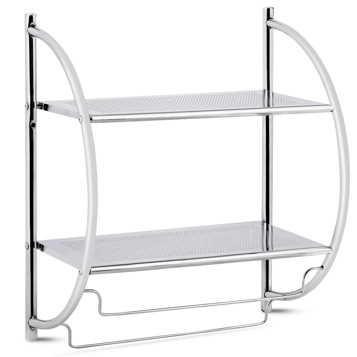 Seinale kinnitatav metallist rätikuhoidja ja vannitoariiul (45 x 25,5 x 55 cm), hõbedane