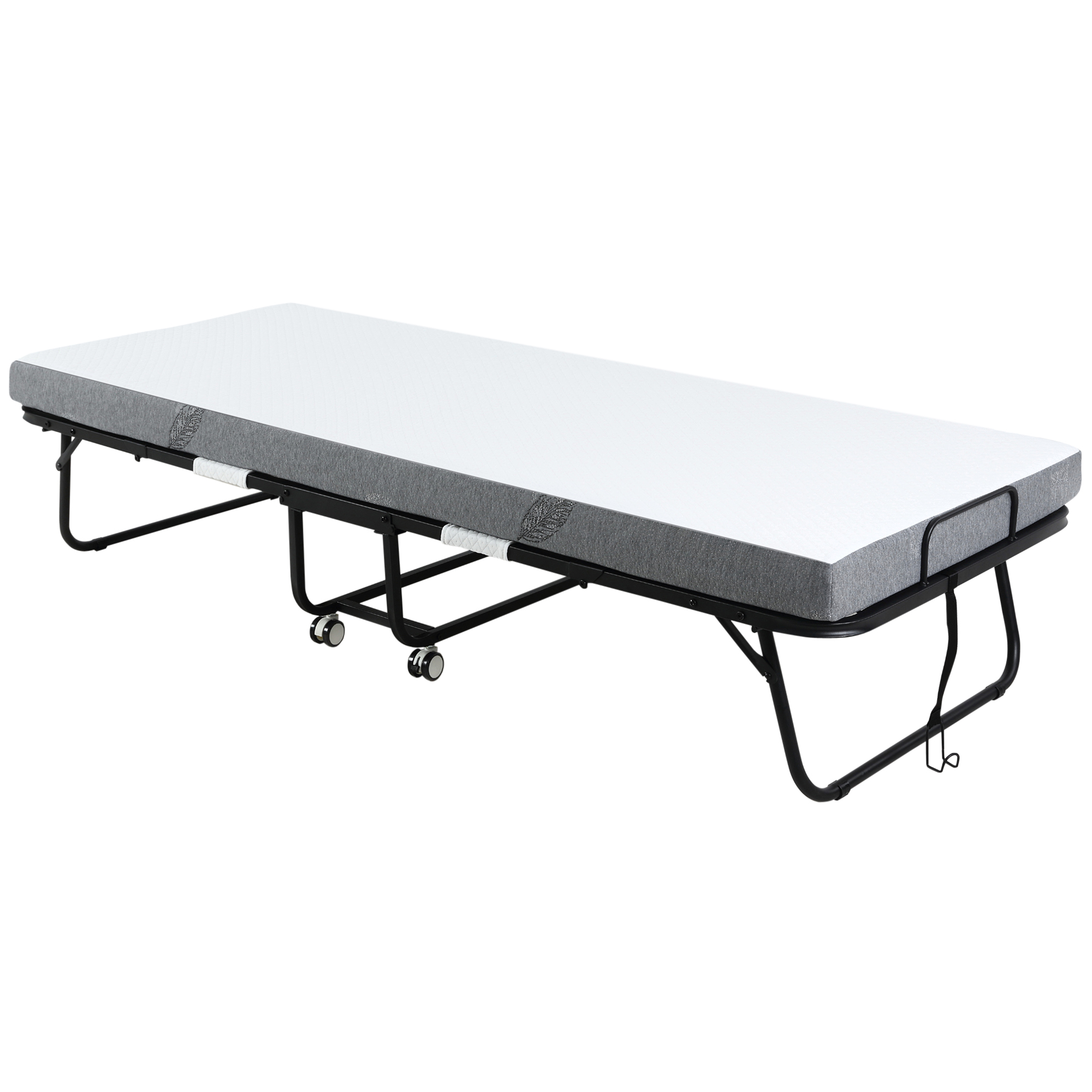 Saliekamā gulta 80x200 cm, pieaugušo viesu gulta, saliekama ar 10 cm biezām putām, ceļojumu gulta ar tērauda rāmi, kempinga gulta ar riteņiem, celtspēja līdz 150 kg, vienvietīga gulta