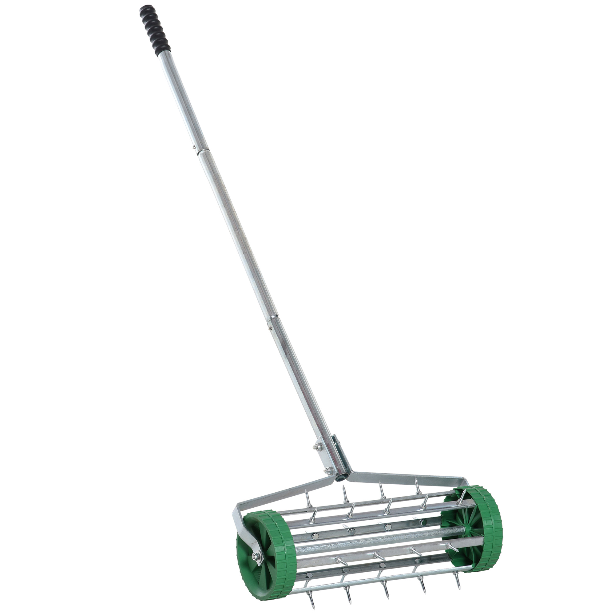 Zāliena aerators, regulējams roktura garums, rokas skarifikators, zāliena aerācija, dzeloņu veltnis, zāliena rullveida aerators, dārza kopšana, cinkota caurule, zaļa+sudrabaina, 139 x 43,5 x 15 cm