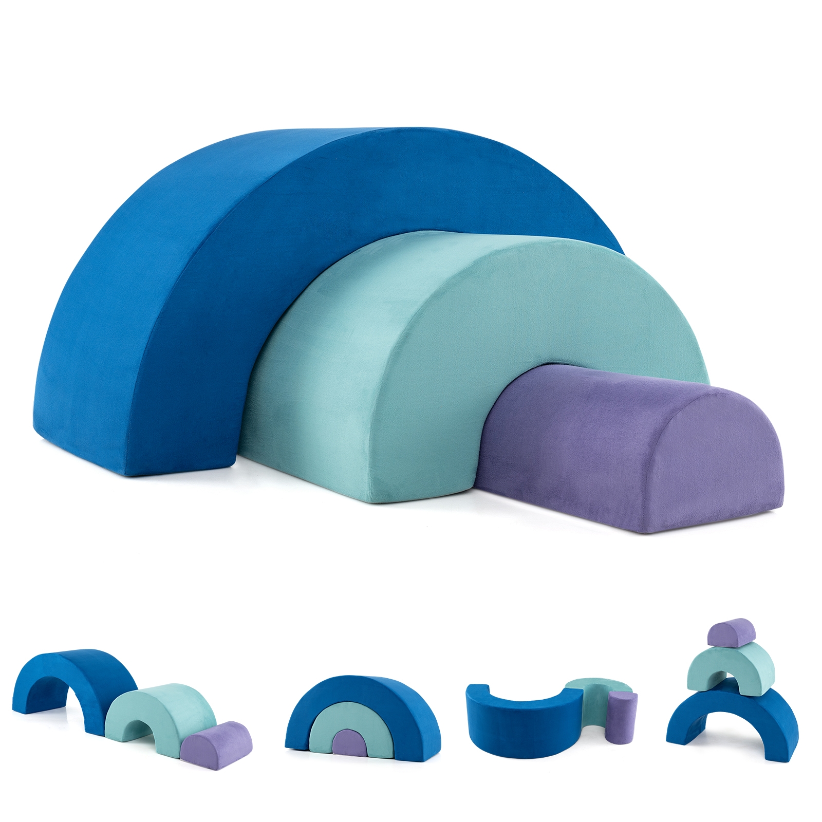 Rainbow Arc Climber Playset putu kāpšanas bloki ar veļas mašīnā mazgājamiem pārvalkiem - daudzkrāsaini