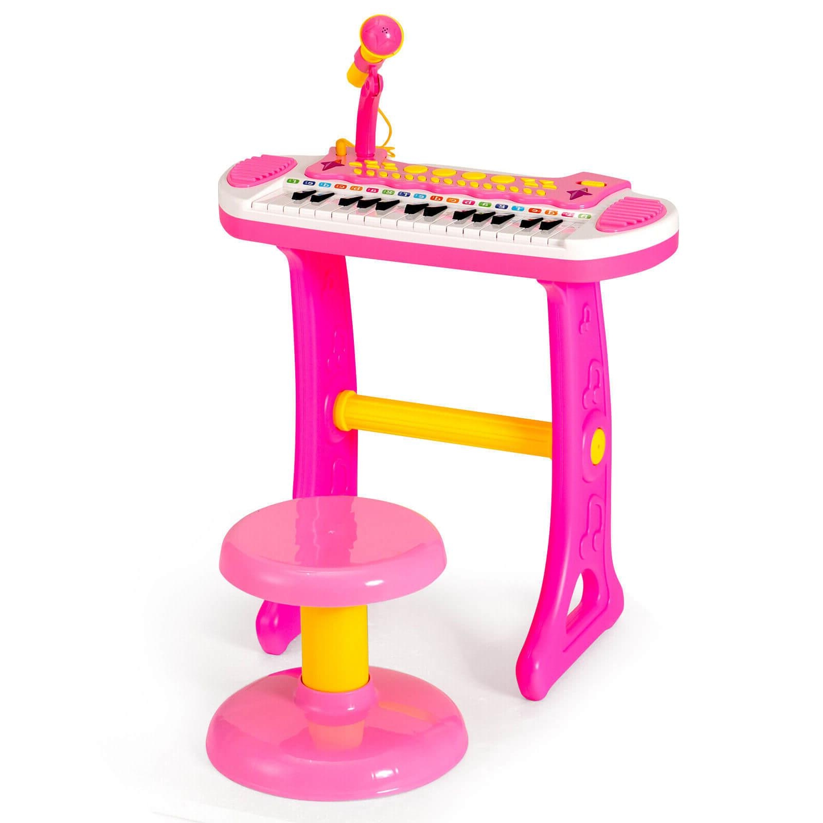 Elektrooniline 31 klahviga laste süntesaator koos tooli ja mikrofoniga (alates 3. eluaastast), roosa