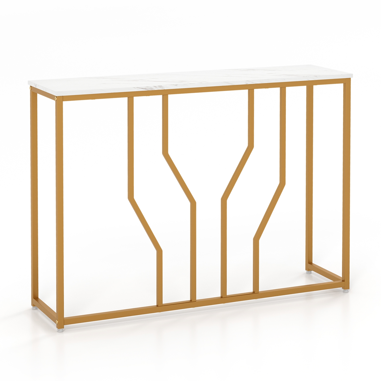 Geomeetrilise metallraamiga konsoollaud ja kaasaegne esikulaud (110 x 30 x 80 cm), kuldne ja valge