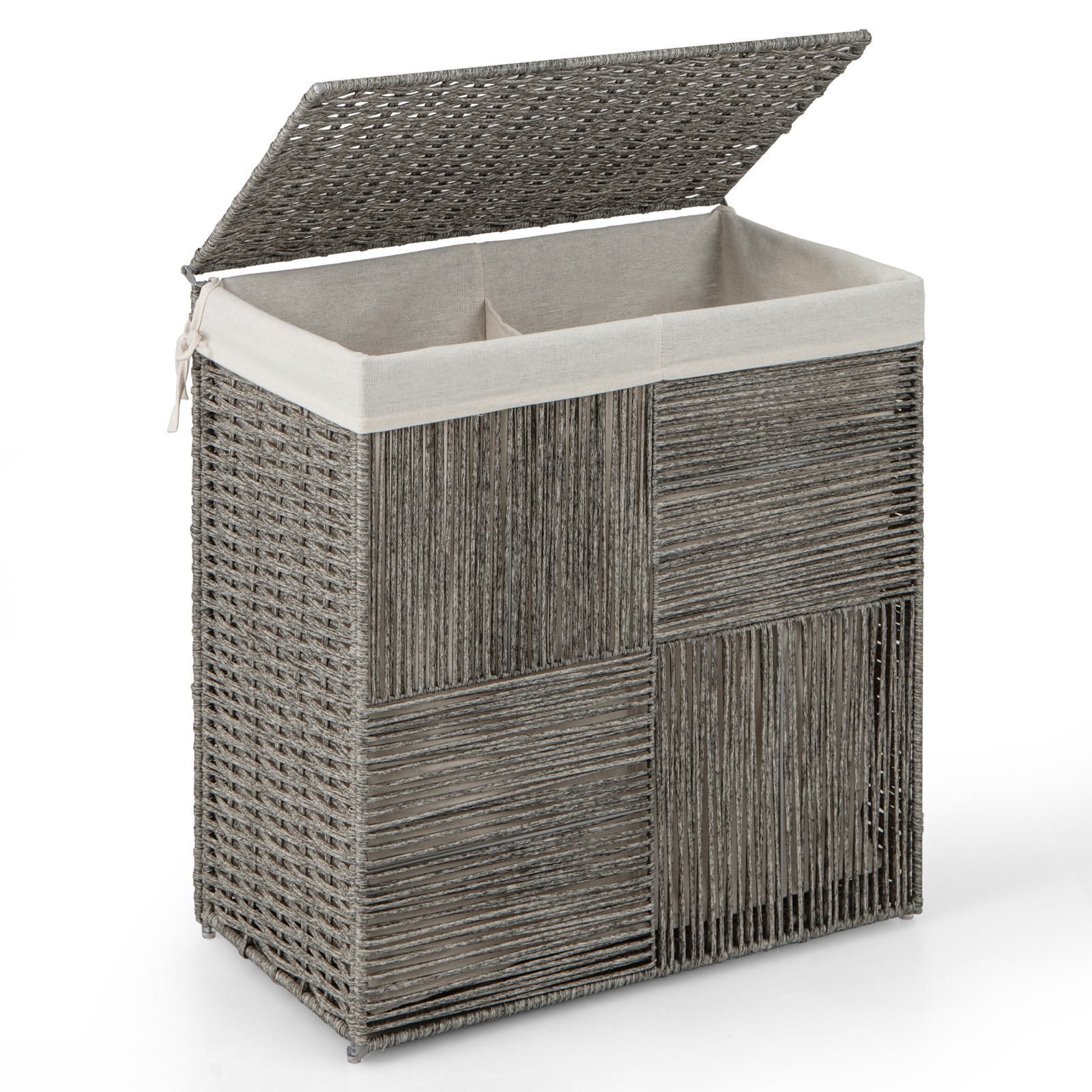 Mugavate käepidemete ja eemaldatava sisekotiga mahukas pesukorv ning pesukast (maht u 110 l / 109,8 l) (57 x 33 x 62 cm), hall