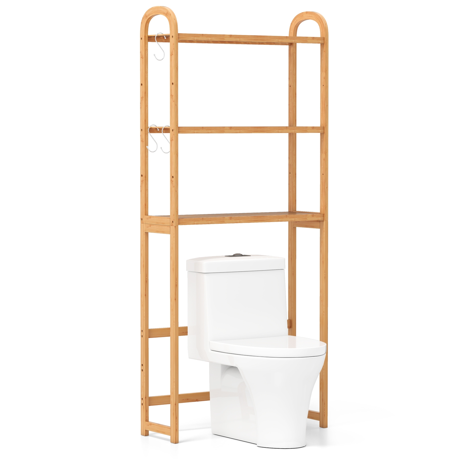 Viie asendisse reguleeritavate riiulitega puidust pesumasina- ja WC-pealne hoiuriiul (71,5 x 25 x 166 cm), naturaalne