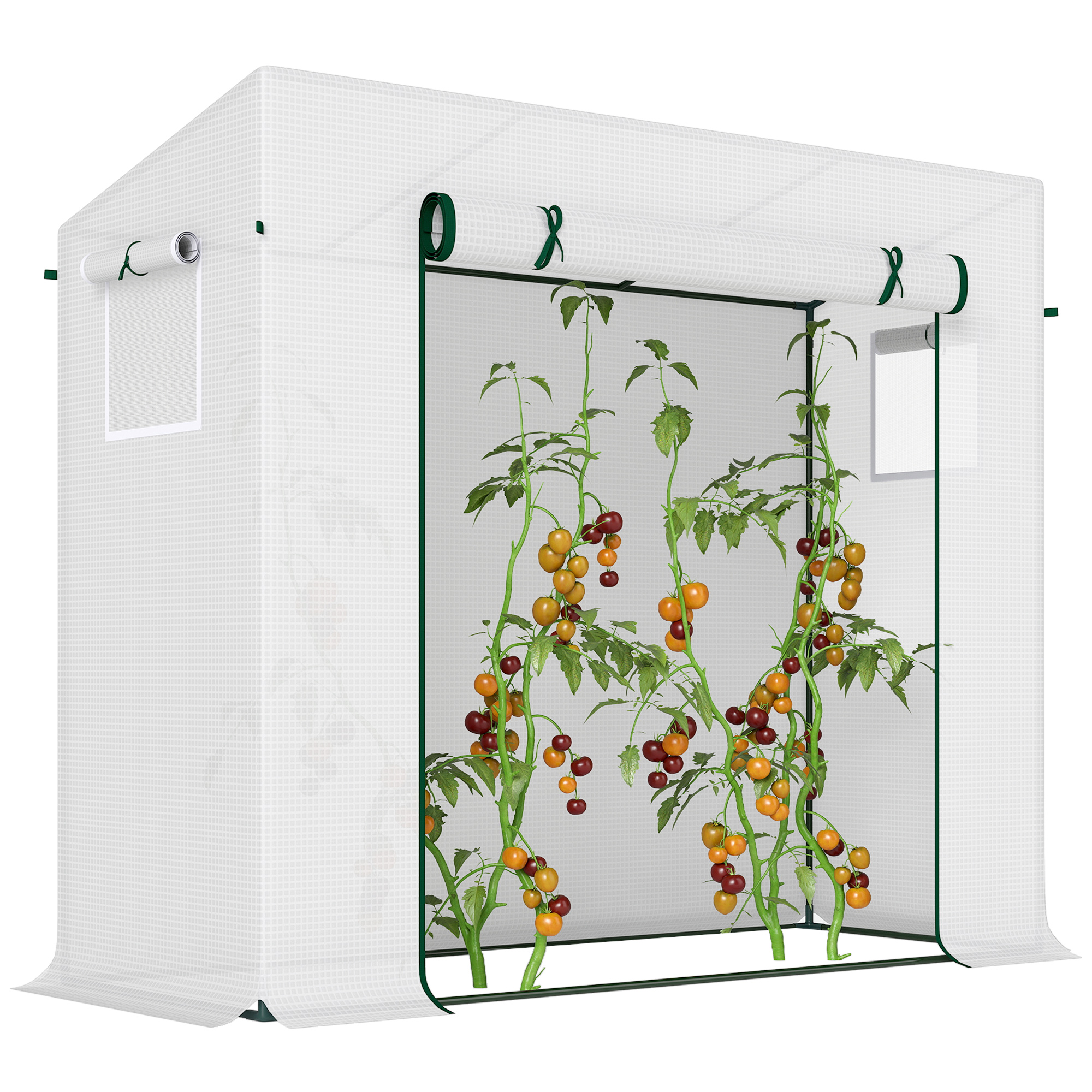Siltumnīca ar sānu logu, ruļļveida durvīm, vēja necaurlaidīga, tērauda rāmis, plastmasas pārsegs, balta, 200 x 76 x 168 cm