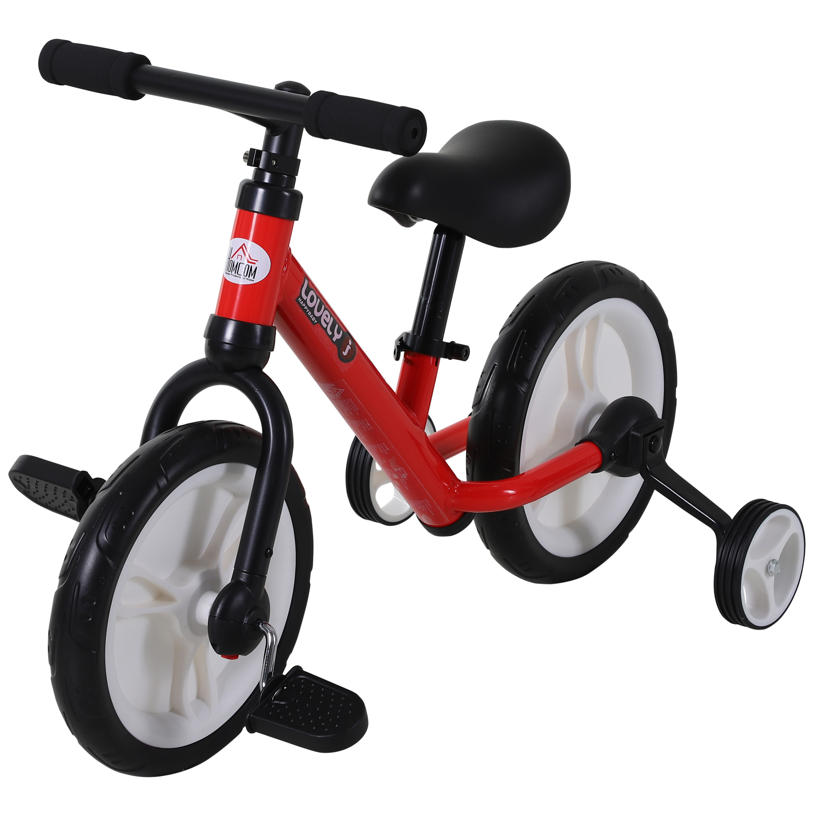 Bērnu līdzsvara velosipēds 2–5 gadu vecumam ar treniņriteņiem, pedāļiem, augstumā regulējamu sēdekli, rotaļu līdzsvara velosipēds mazuļiem, dāvana pirmajā dzimšanas dienā, sarkans
