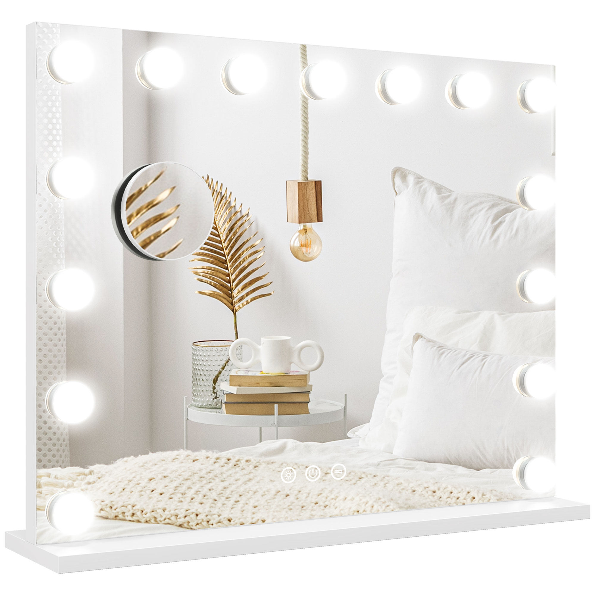 LED kosmētikas spogulis, 3 gaismas režīmi, regulējams spilgtums, skārienvadība, USB, 58x48cm, balts