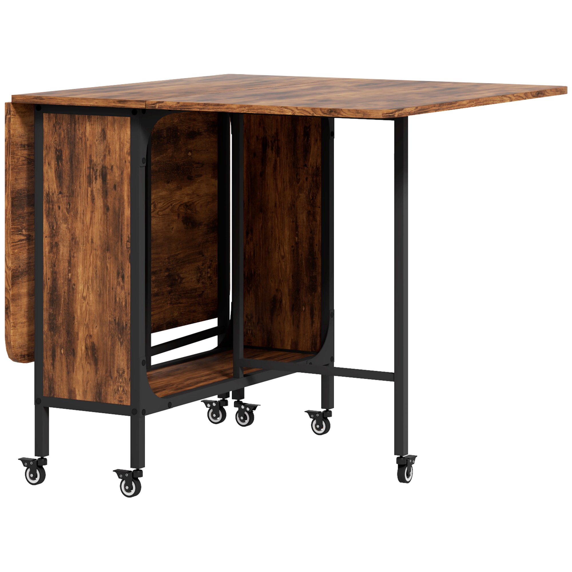 Saliekams ēdamgalds, pārnēsājams saliekamais galds 6 personām, ar plauktu, kravnesība līdz 50 kg, 130 x 80 x 74 cm, sarkanbrūns