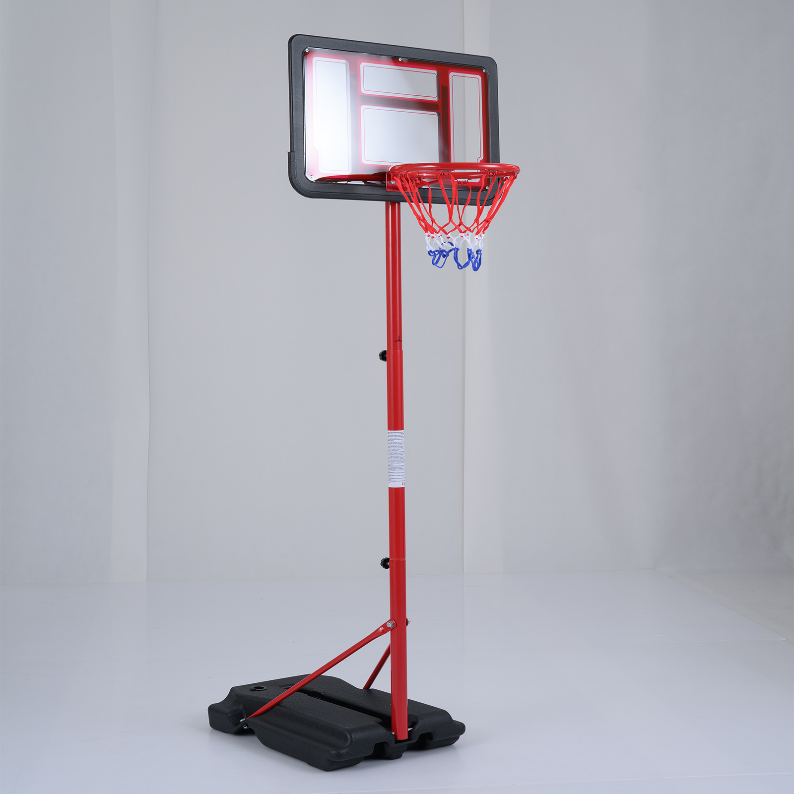 Bērnu basketbola grozs 95-155 cm, regulējams augstumā basketbola statīvs ar piepildāmu pamatni, sarkans