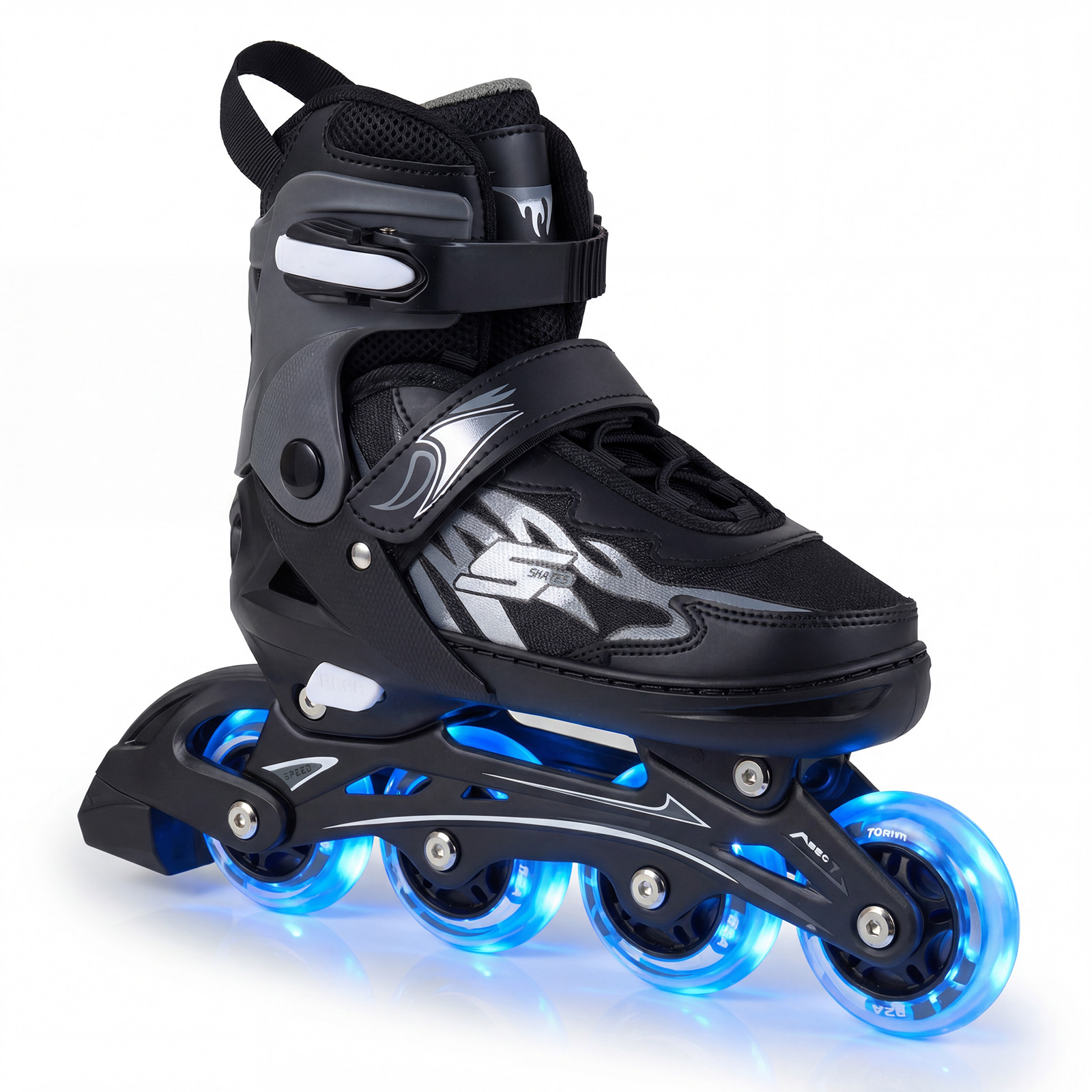 Bērnu skrituļslidas (Inline Skates) regulējamas četros izmēros ar gaismas diožu riteņiem, L izmērs (EU 38-41), pelēks