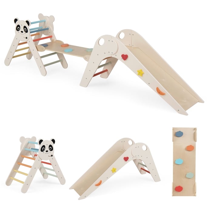 Trīsstūra komplekts, salokāms bērnu kāpšanas rotaļlietu komplekts ar pandas tematiku, Montessori koka kāpšanas komplekts - makarons