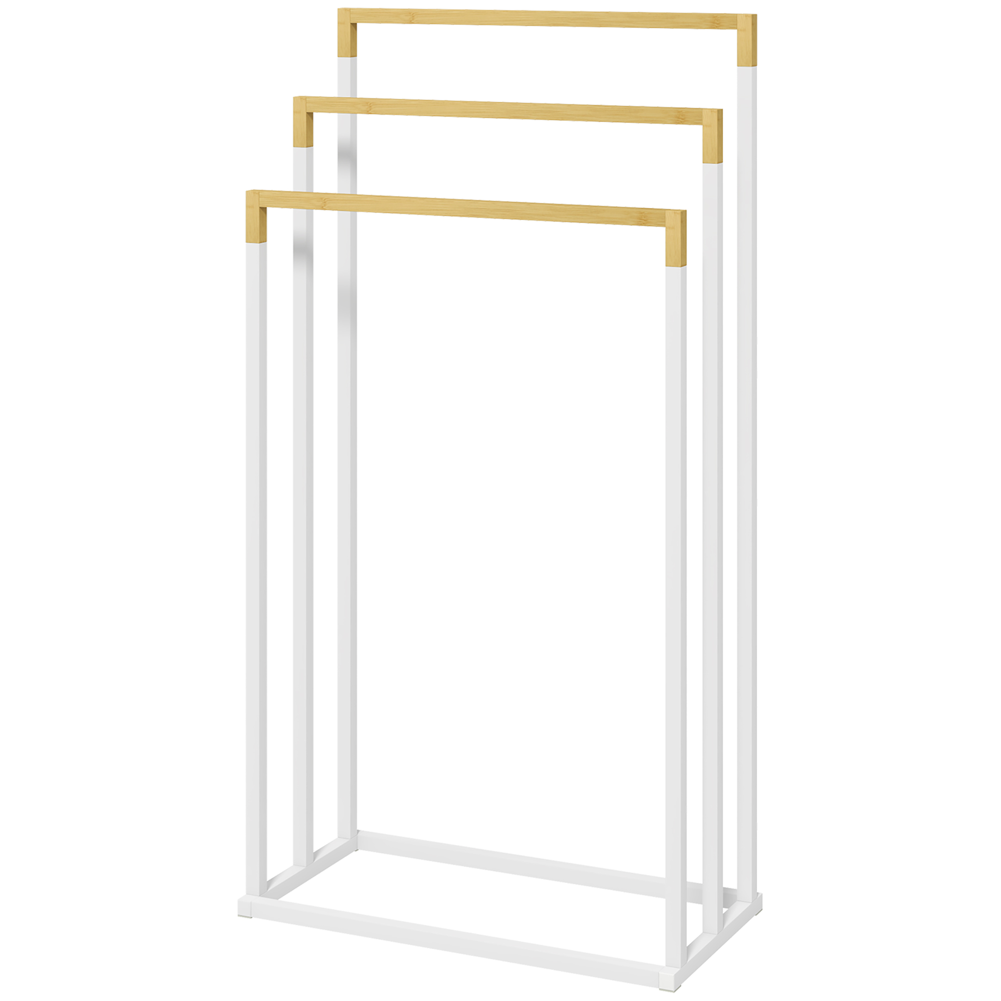Dvieļu pakaramo komplekts ar 3 dvieļu stieņiem, industriāls dizains, bambuss, 45 x 22,5 x 86 cm, balts + dabīgs