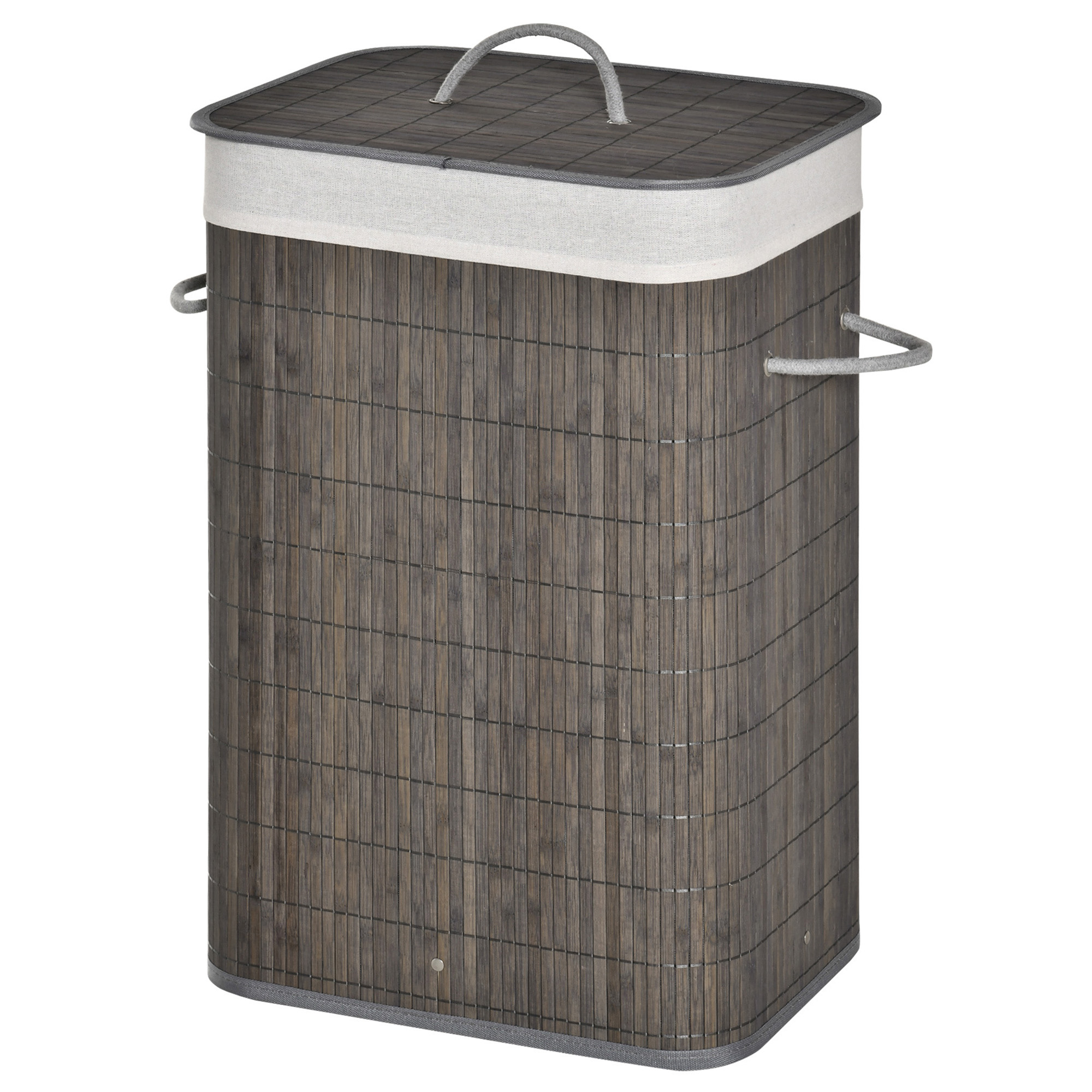 Veļas grozs ar rokturiem un mazgājamu veļas maisu, rotangpalma, poliesters, kokvilna, metāls, 43 x 32 x 61 cmugstums, pelēks