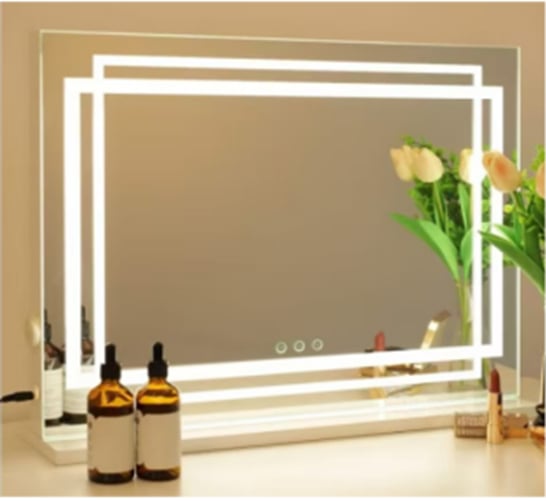 LED apgaismots grima spogulis ar 3 krāsu regulējamiem režīmiem un viedu skārienvadību, 80 x 14 x 62 cm