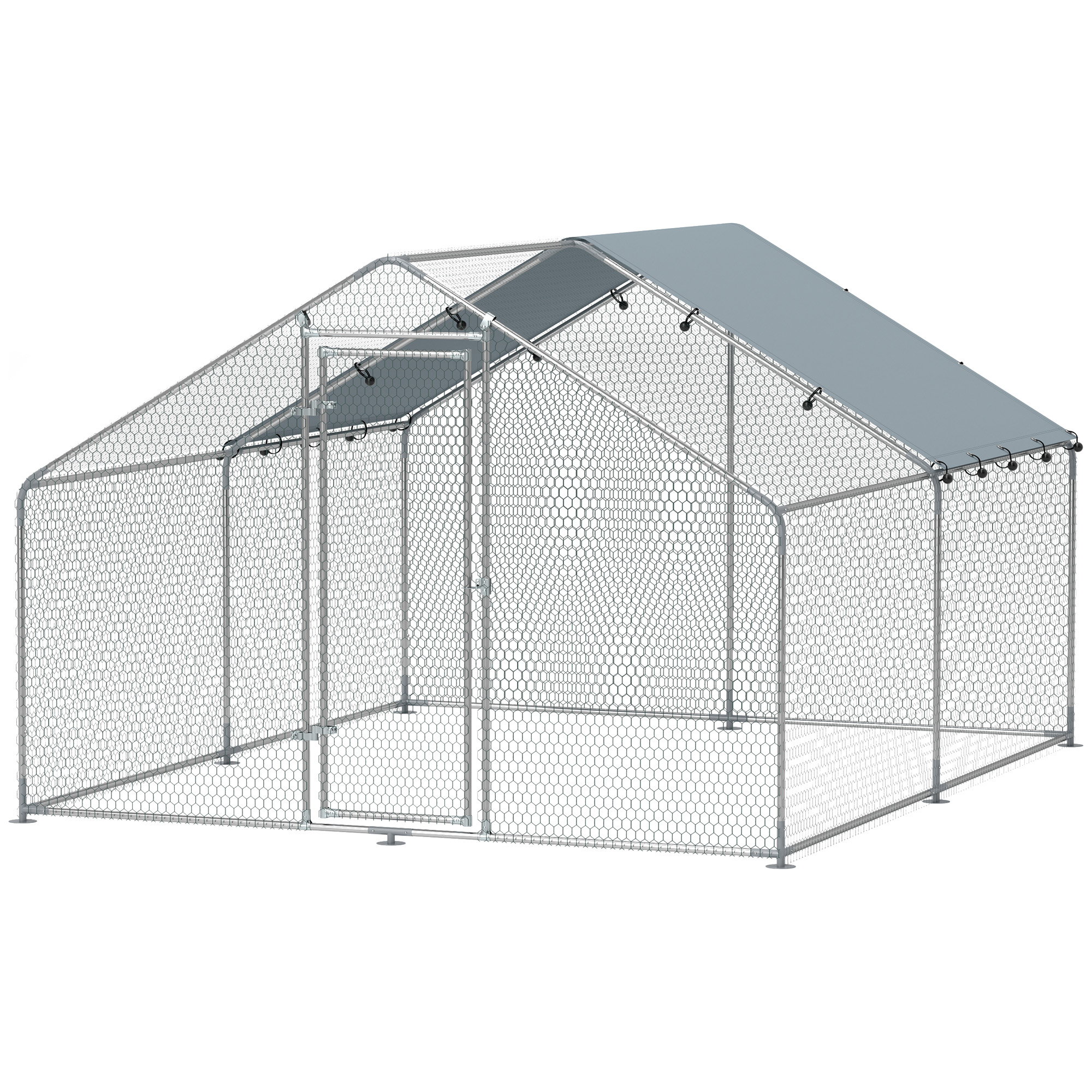 Vistu aploks, liels metāla vistu aploks ar ūdensnecaurlaidīgu un UV staru izturīgu pārsegu, būris 10-15 vistām, 3 x 3,4 x 1,9 m