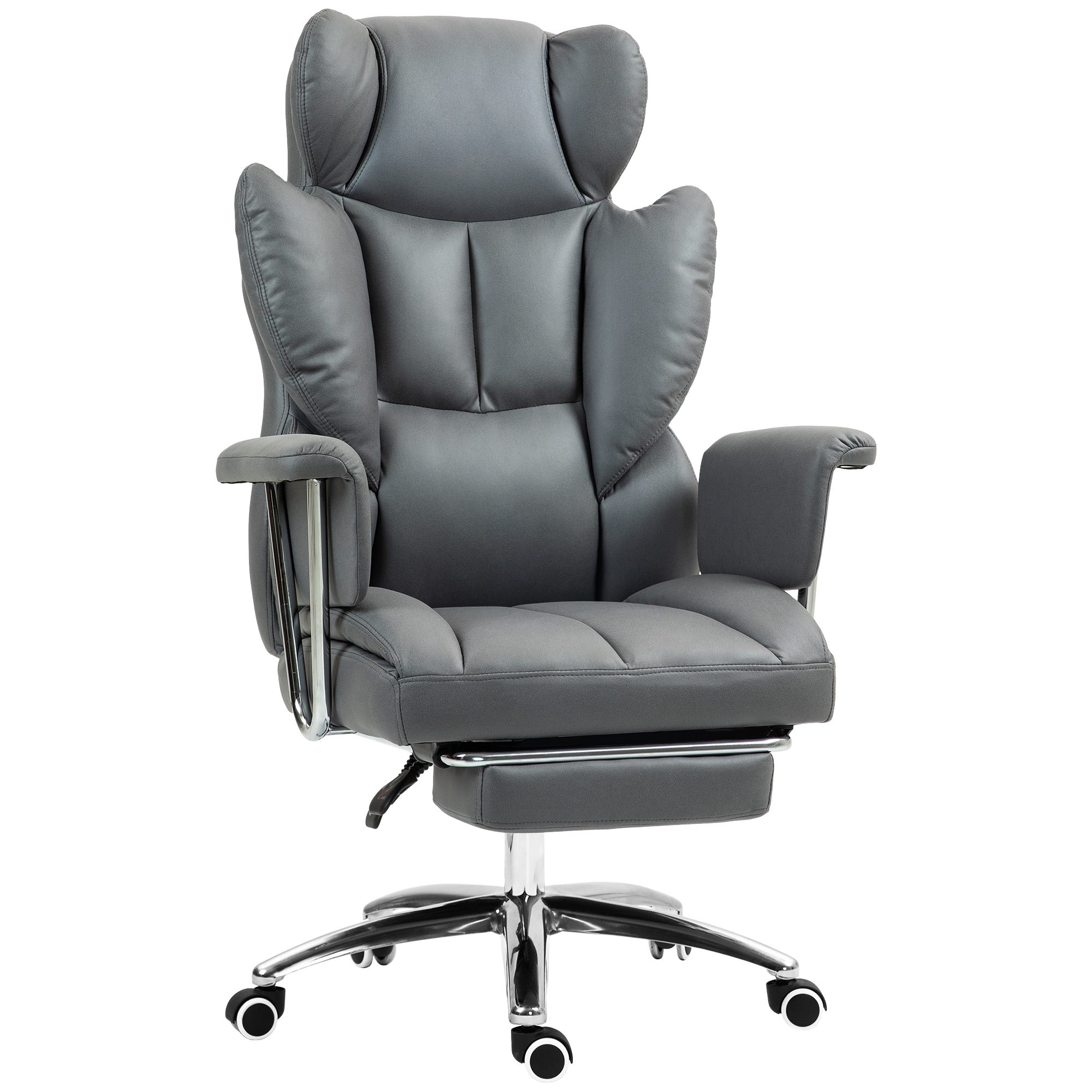 Ergonomisks biroja krēsls, polsterēts, ar kāju balstu, regulējama atzveltne, grozāms par 360°, tumši pelēks