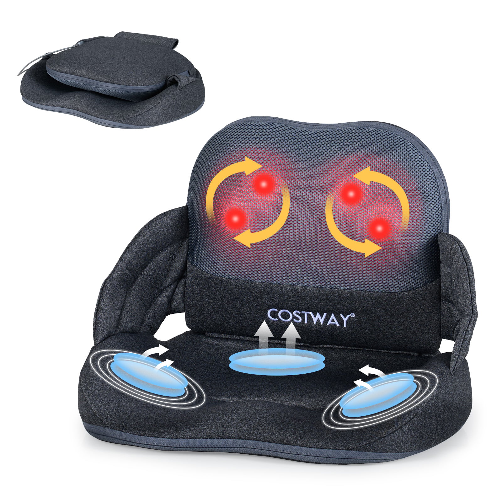 Soojendusfunktsiooniga kokkupandav Shiatsu seljamassaažipadi, ergonoomiline tugipadi toolile, hall