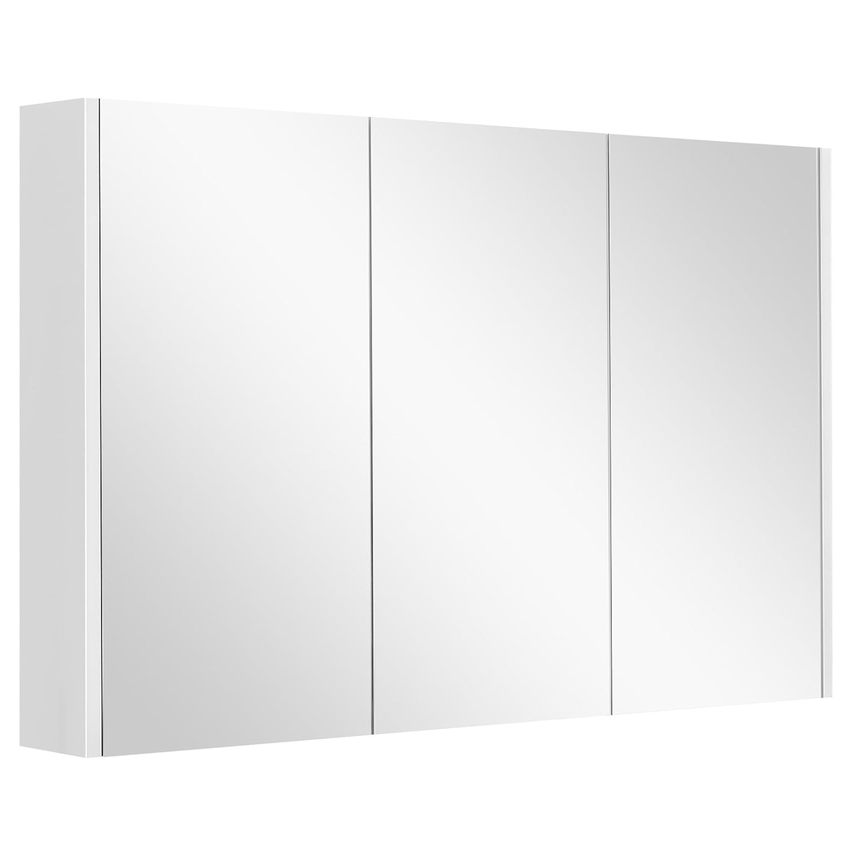 Vannas istabas sienas skapis ar 3 spoguļiem, pie sienas stiprināms uzglabāšanas skapis ar 3 durvīm, 3 regulējami plaukti, 90x11x65cm, balts